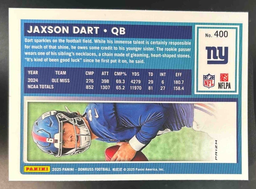 2025 Donruss Jaxson Dart Optic Rated Rookie Preview Pink #400 RC New York Giants - Sports Cards