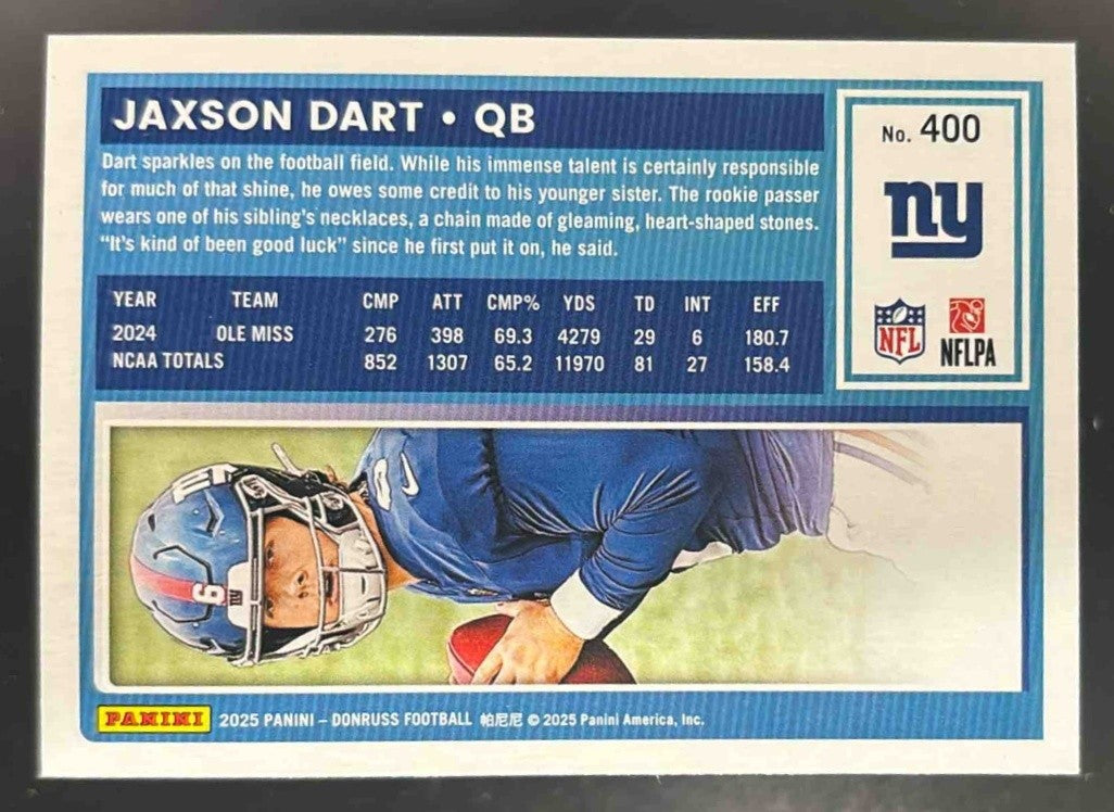 2025 Donruss Jaxson Dart Rated Rookie Press Proof Blue #400 RC New York Giants - Sports Cards