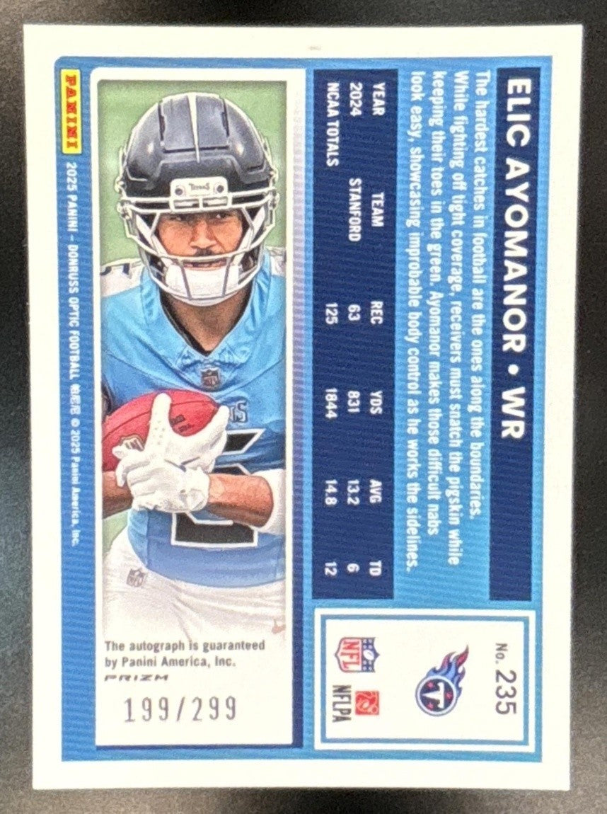 2025 Donruss Optic Elic Ayomanor RPS Auto Neon Blue /299 #235 Tennessee Titans - Sports Cards