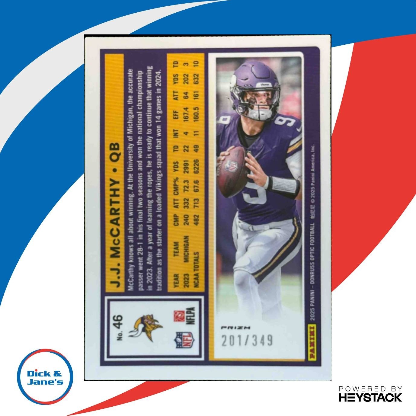 2025 Donruss Optic J.J. McCarthy Aqua /299 Minnesota Vikings - Sports Cards