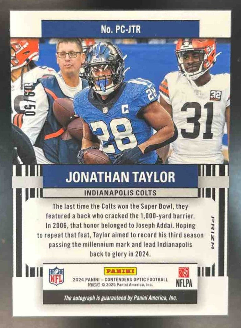 2025 Donruss Optic Jonathan Taylor 2024 Playoff Contenders Perennial Auto /50 - Sports Cards