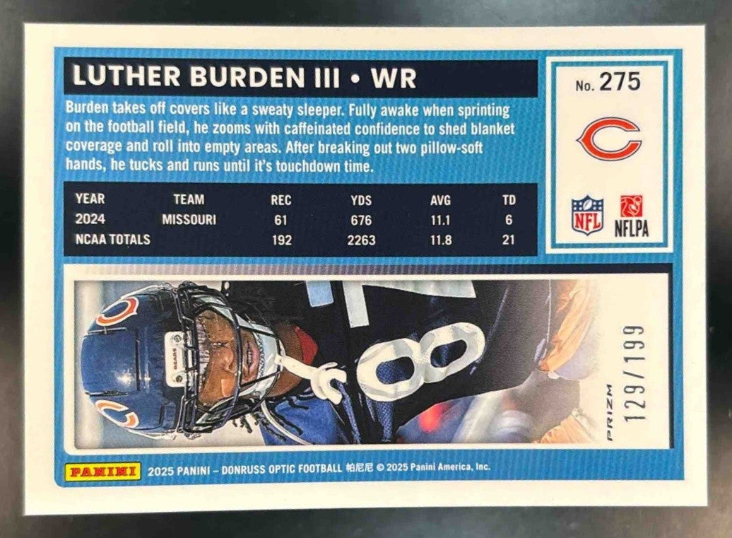 2025 Donruss Optic Luther Burden III Neon Green /199 #275 Chicago Bears - Sports Cards