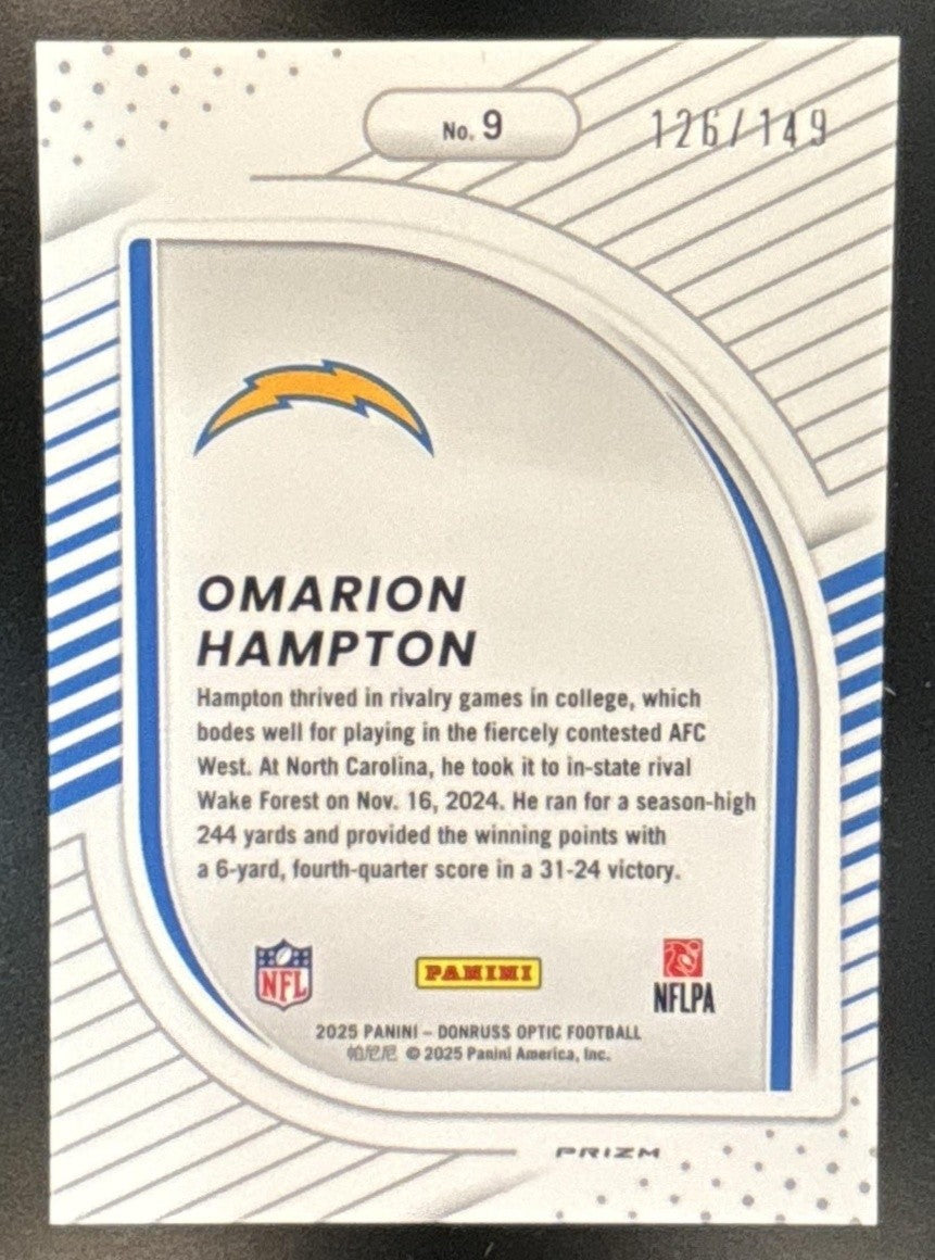 2025 Donruss Optic Omarion Hampton Hidden Potential Black Pandora /149 #9 RC - Sports Cards