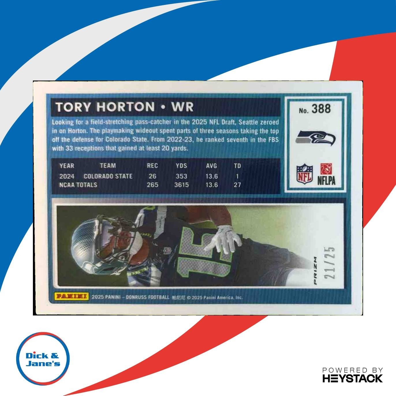 2025 Donruss Optic Tory Horton Green Pandora /25 #388 RC Seahawks - Sports Cards