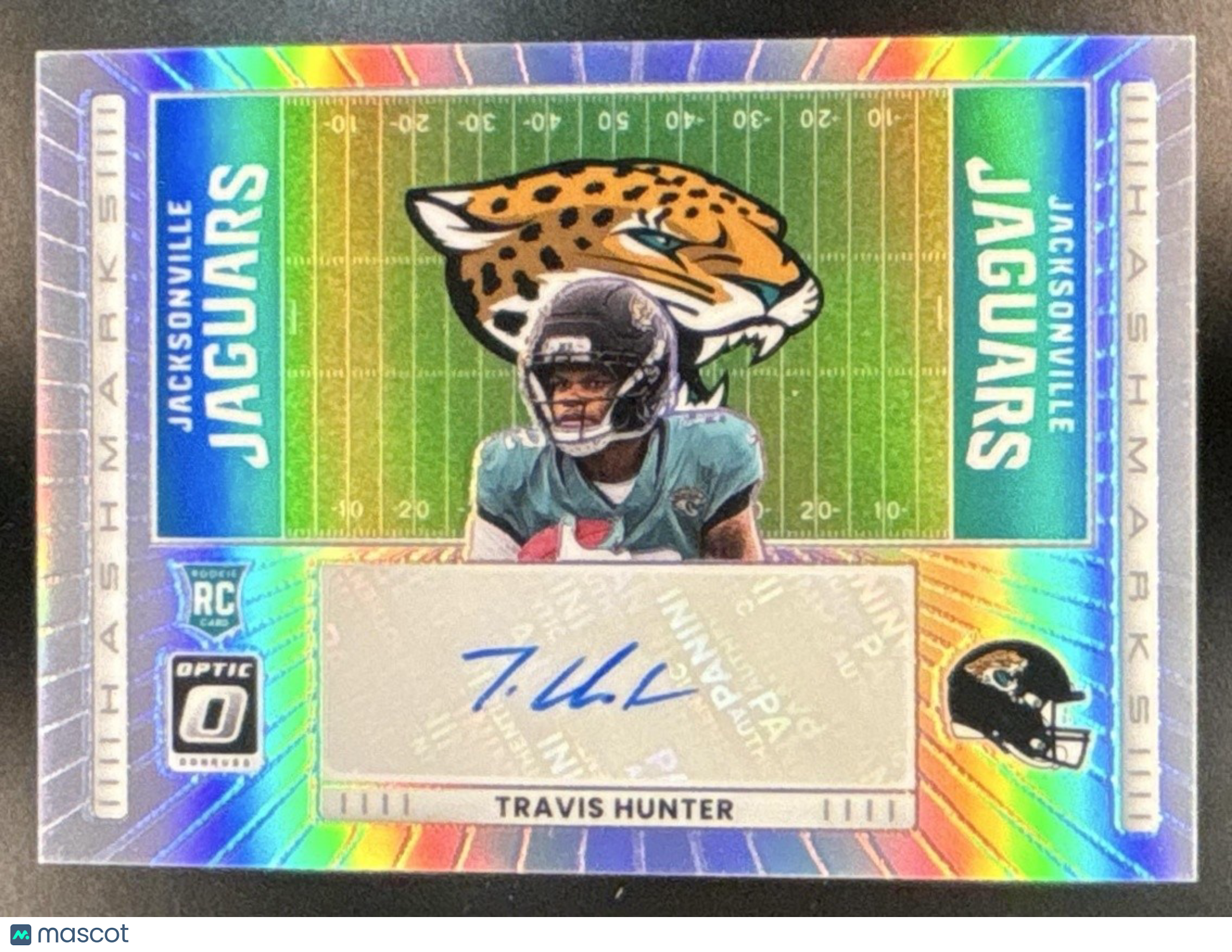 2025 Donruss Optic Travis Hunter Hash Mark Auto Holo Prizm RC Jaguars - Sports Cards