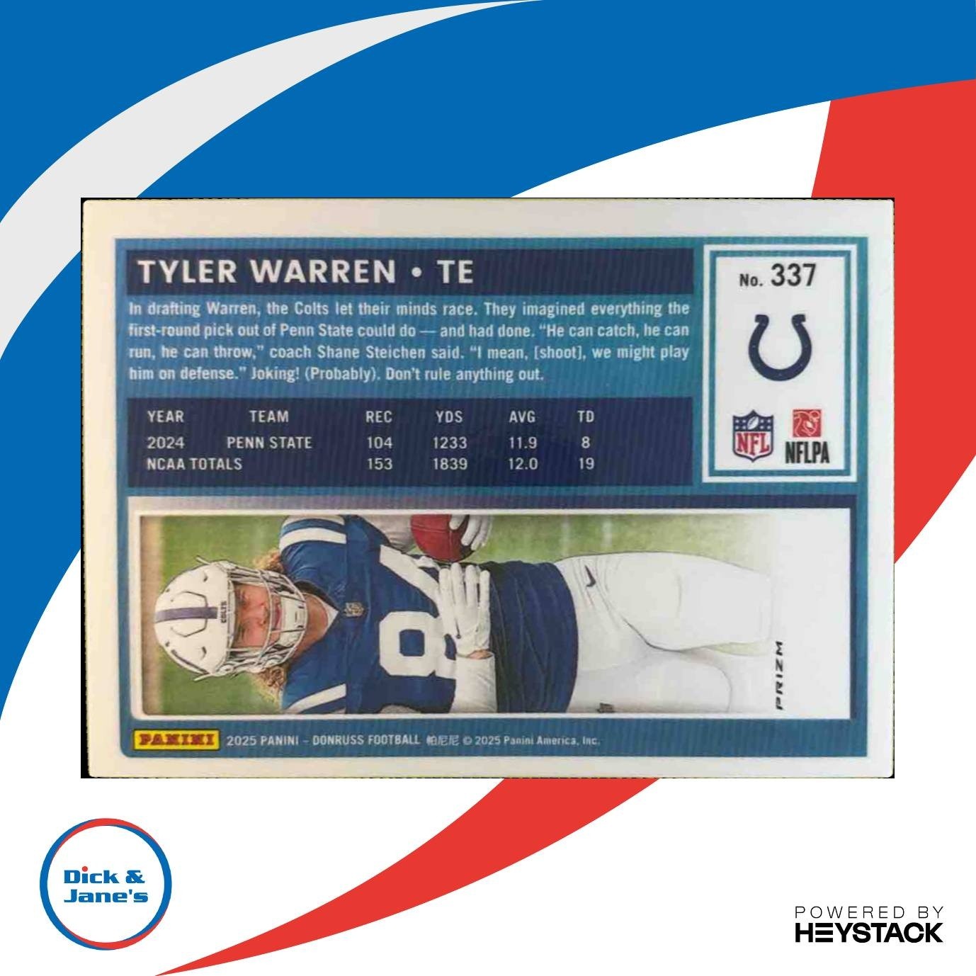 2025 Donruss Tyler Warren Optic Preview Red Pandora #337 RC Indianapolis Colts - Sports Cards