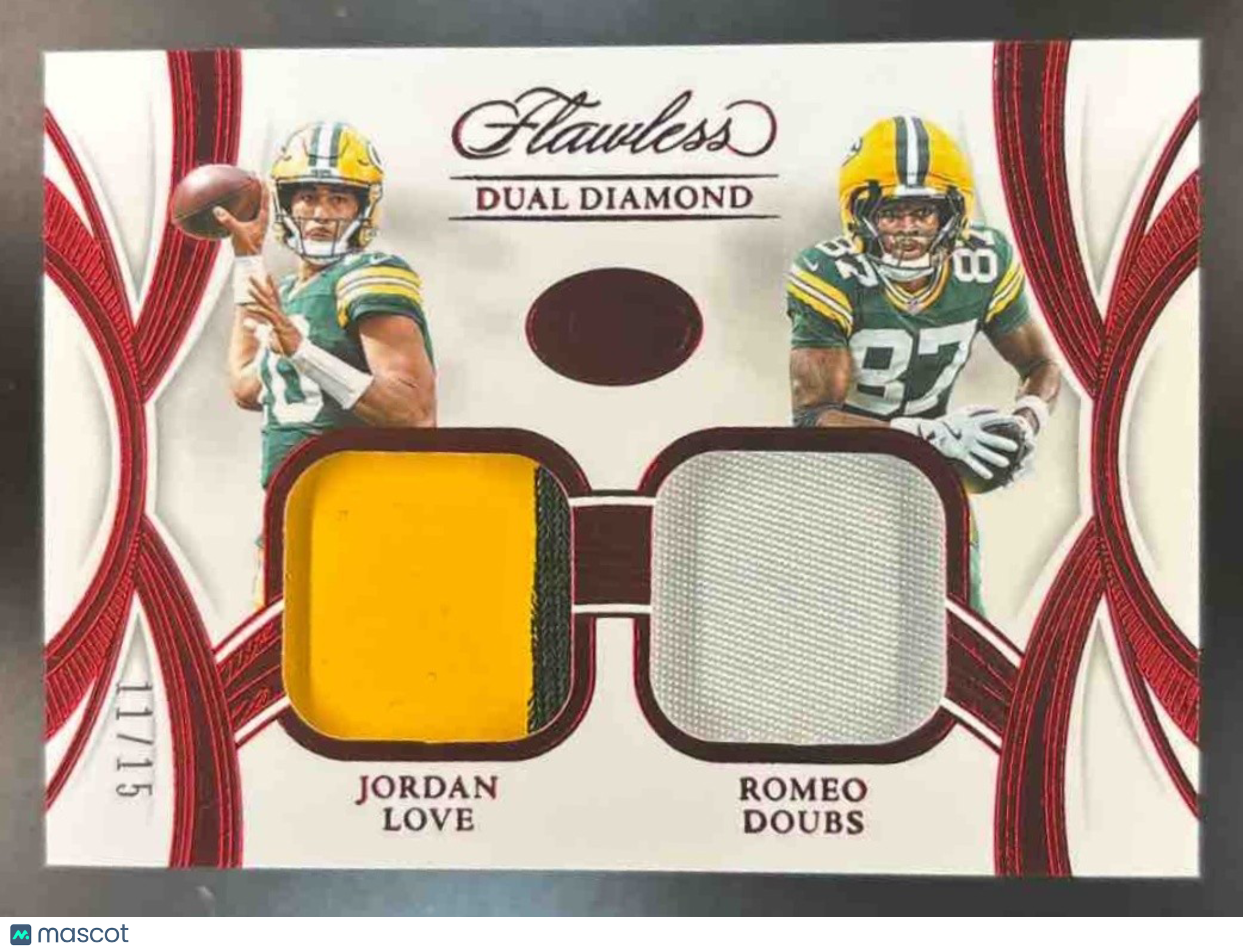 2025 Flawless Jordan Love Romeo Doubs Dual Diamond Patch Ruby /15 MEM Packers - Sports Cards
