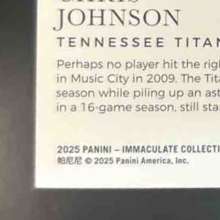 2025 Immaculate Collection Chris Johnson Premium Patch Auto /99 Mem Titans - Sports Cards
