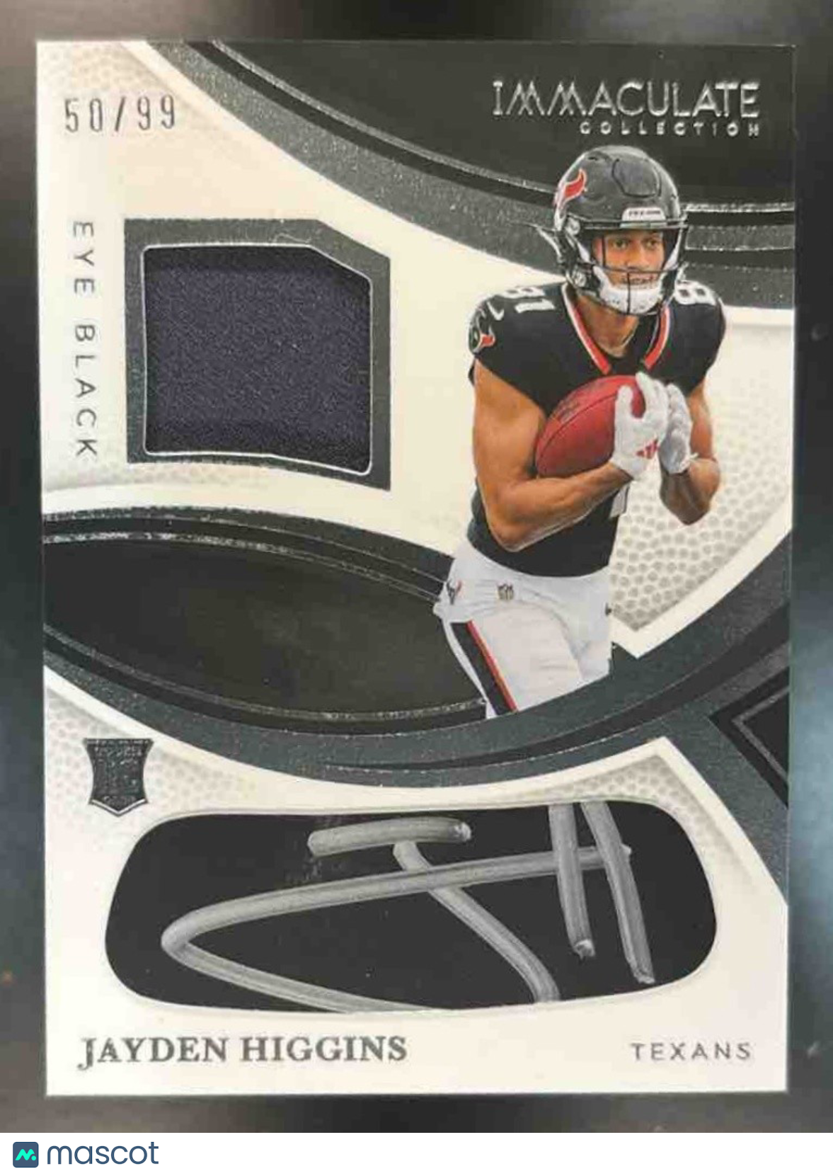 2025 Immaculate Collection Jayden Higgins Eye Black Patch Auto /99 MEM RC Texans - Sports Cards