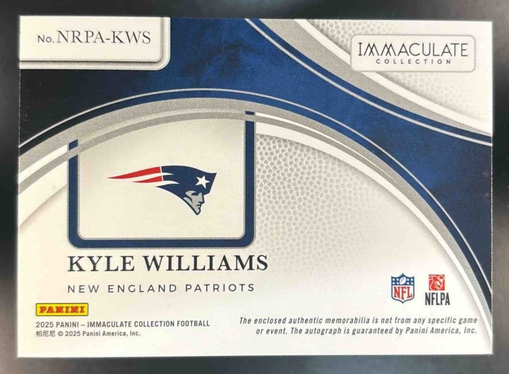 2025 Immaculate Collection Kyle William Number Rookie Patch Auto /18 RC Patriots - Sports Cards
