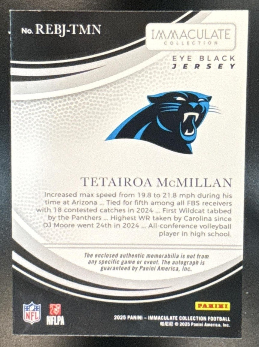 2025 Immaculate Collection Tetairoa McMillan Rookie Eye Black Patch /99 RC Auto - Sports Cards