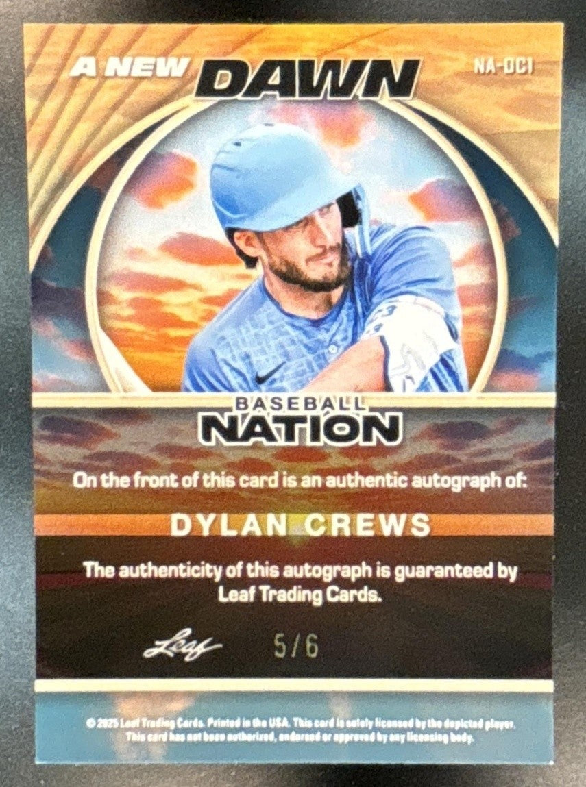 2025 Leaf Baseball Nation Dylan Crews New Dawn Auto Blue /6 #NA-DC1 - Sports Cards