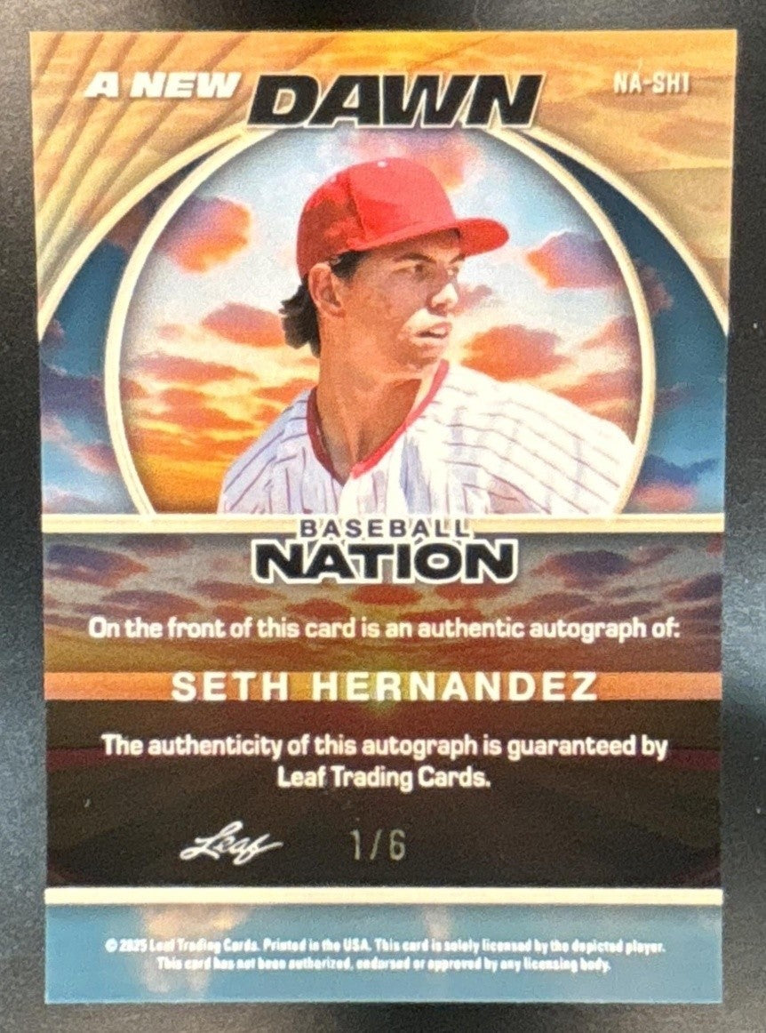 2025 Leaf Baseball Nation Seth Hernandez New Dawn Auto Pink 1/6 #NA-SH1 - Sports Cards