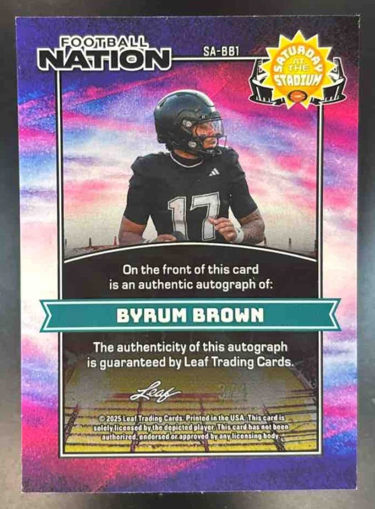 2025 Leaf Football Nation Byrum Brown Saturday at the Stadium Auto /4 #SA-BB1 - Sports Cards