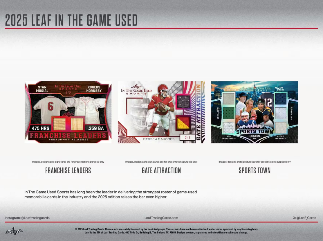 2025 Leaf In The Game Used Hobby Box (5 Premium Hits) - Hobby Box