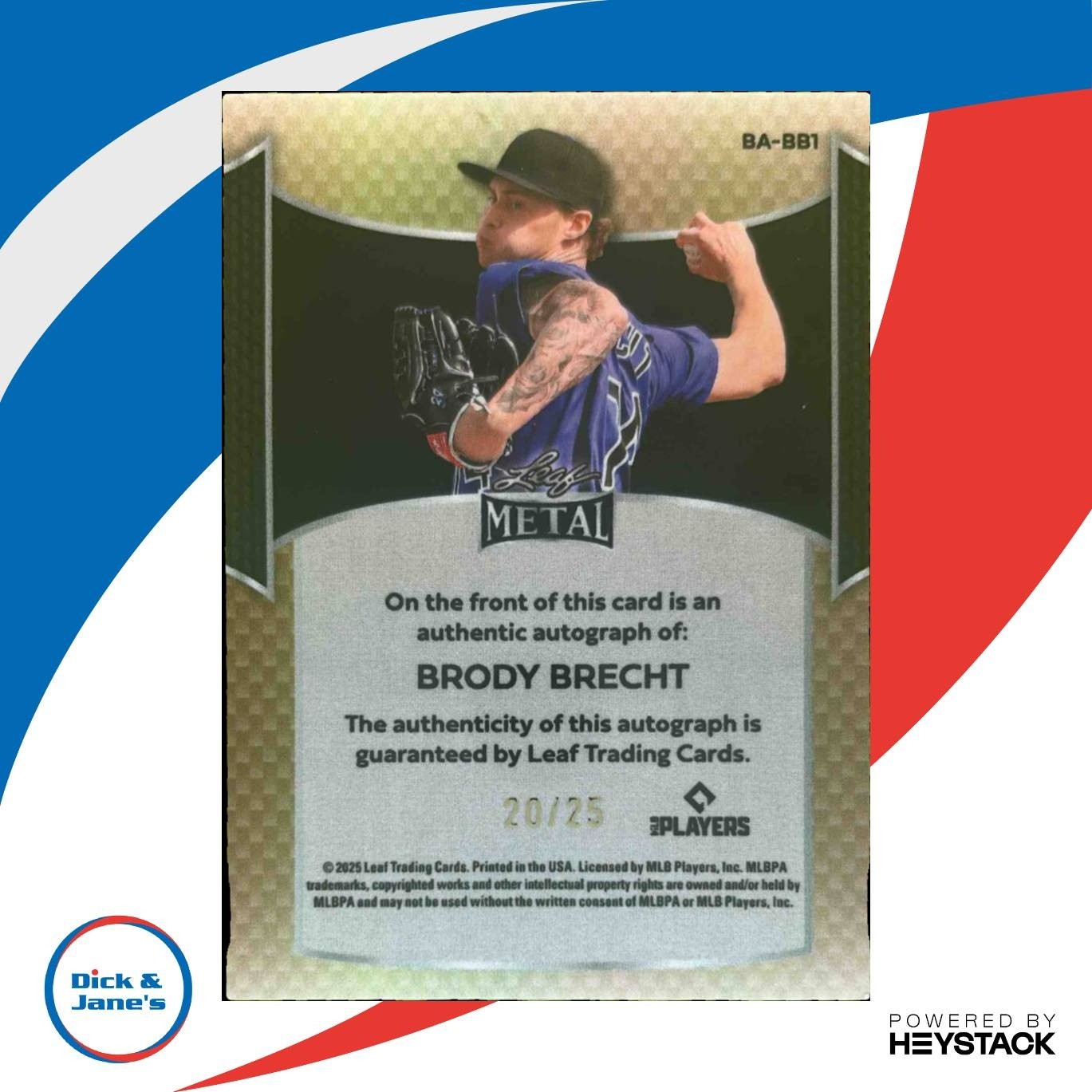 2025 Leaf Metal Brody Brecht Auto Prismatic Blue 20/25 #BA-BB1 - Sports Cards
