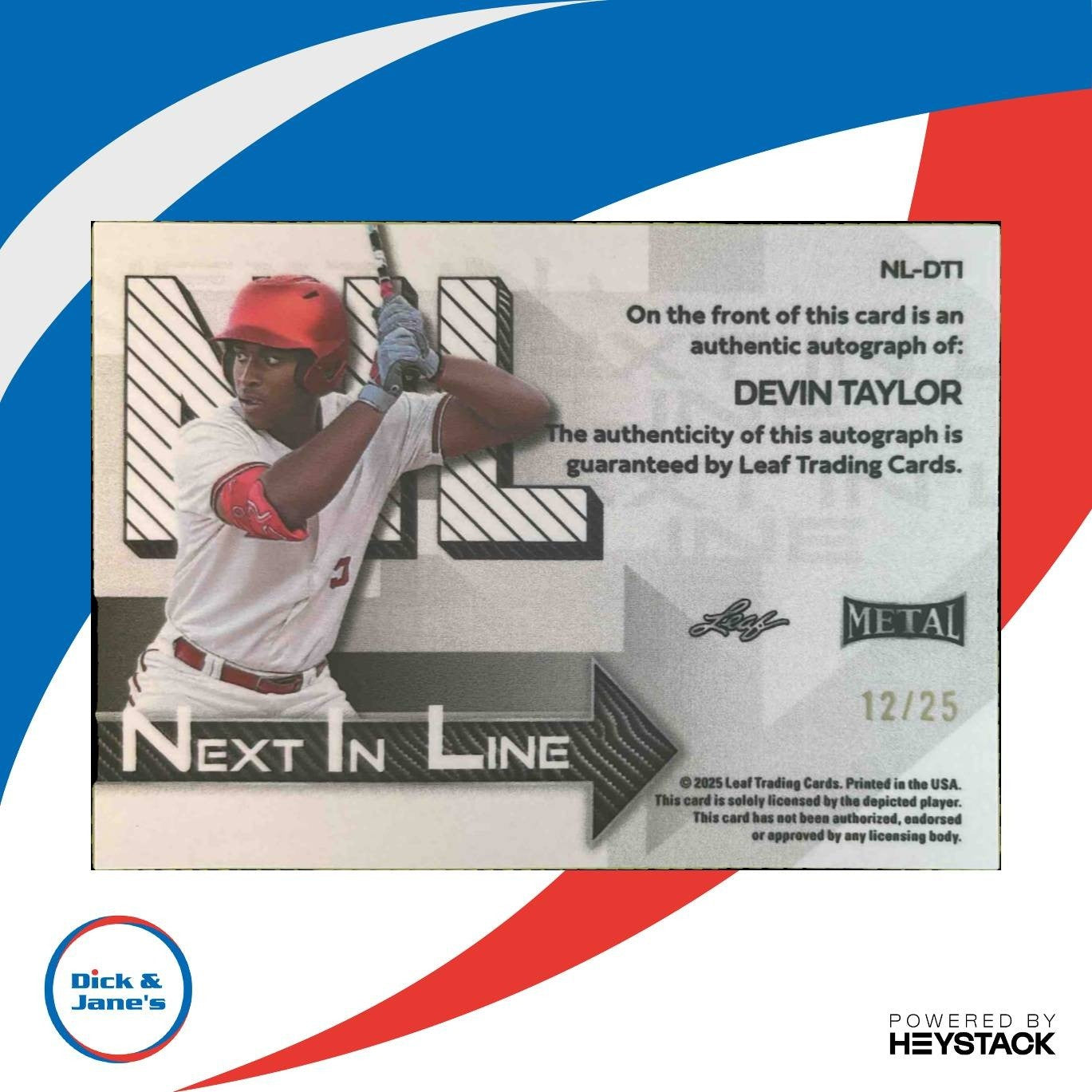 2025 Leaf Metal Devin Taylor Next In Line /25 Auto - Sports Cards