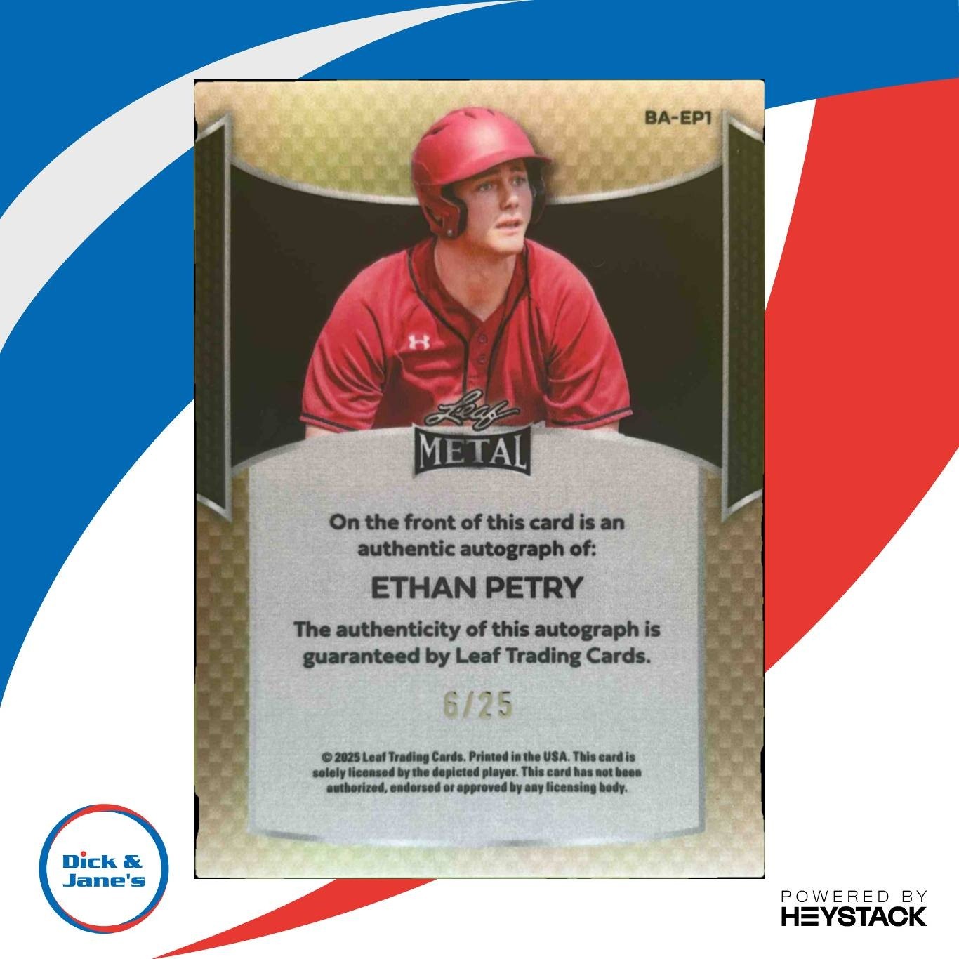 2025 Leaf Metal Ethan Petry Auto Prismatic Blue /25 #BA-EP1 - Sports Cards