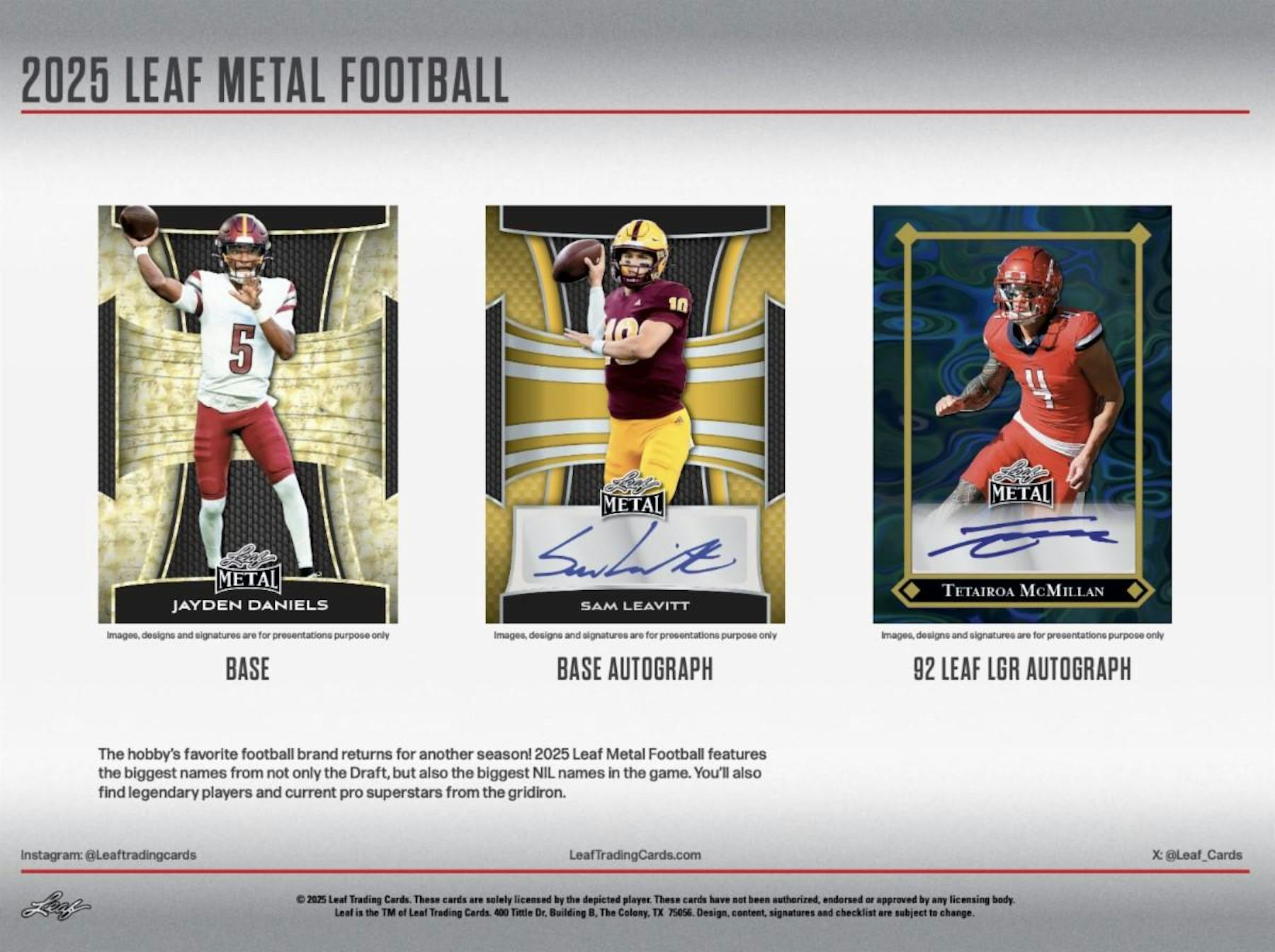 2025 Leaf Metal Football Hobby Jumbo Box (9 + 1 Hobby Auto) - NFL Hobby Box