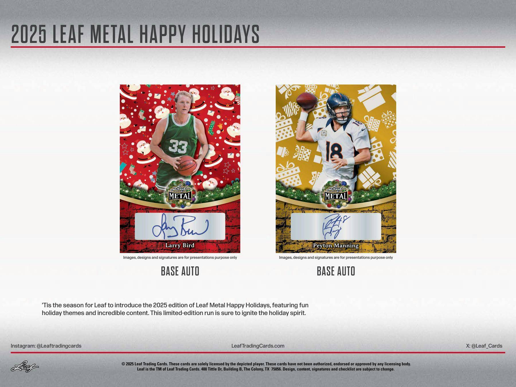 2025 Leaf Metal Happy Holidays Hobby Box (3 Autos) Multi-Sport Entertainment - Hobby Box