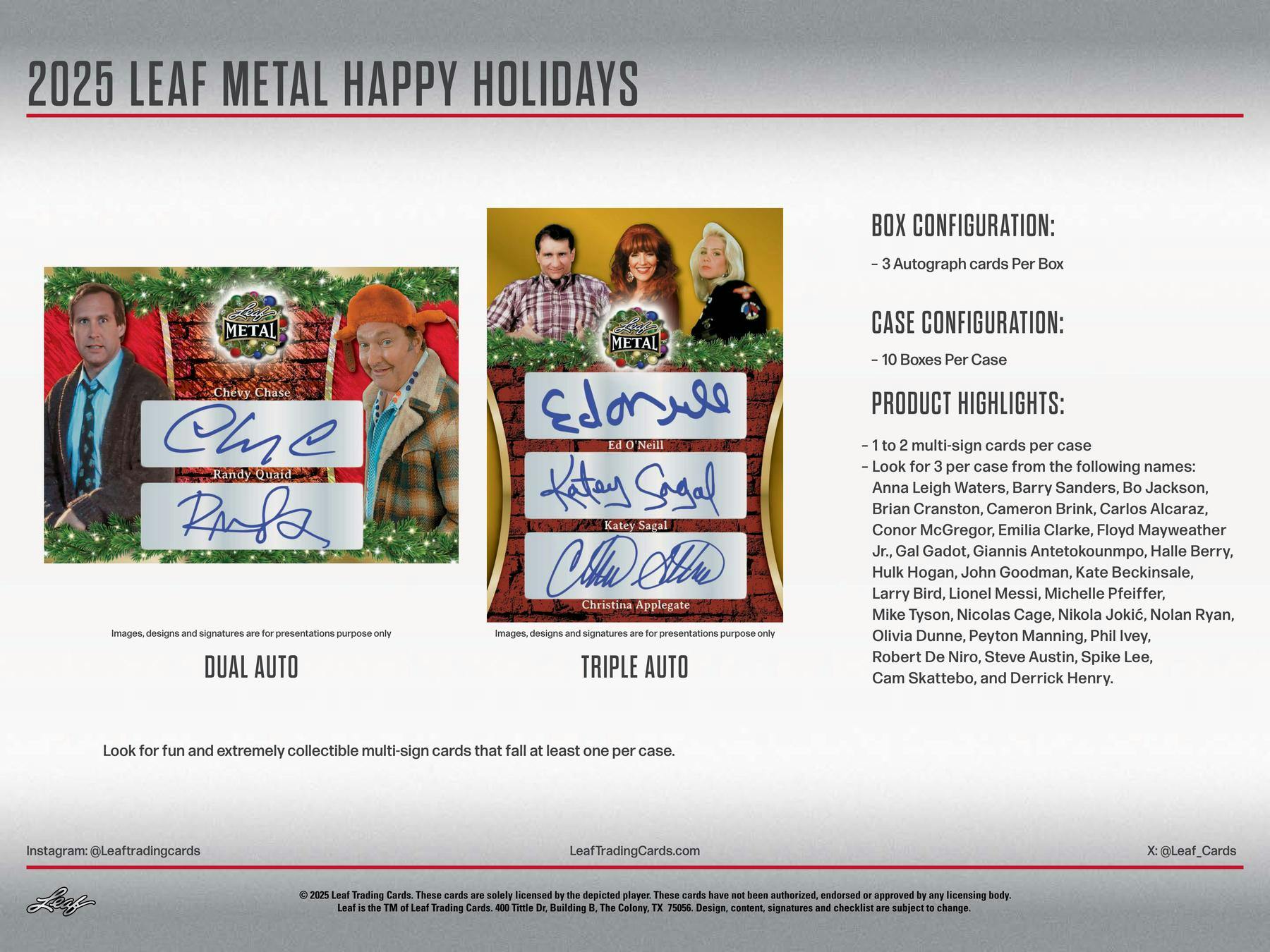 2025 Leaf Metal Happy Holidays Hobby Box (3 Autos) Multi-Sport Entertainment - Hobby Box