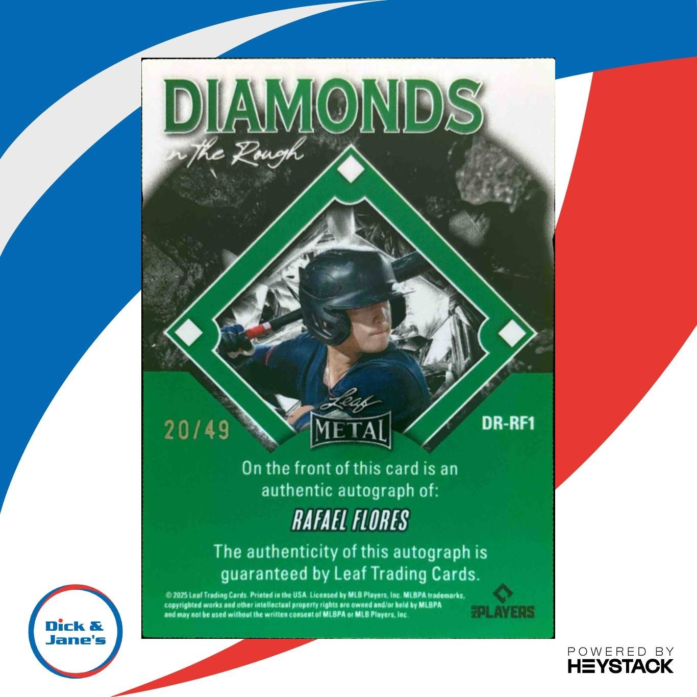 2025 Leaf Metal Rafael Flores Diamond in the Rough Auto Silver /49 #DR-RF1 - Sports Cards