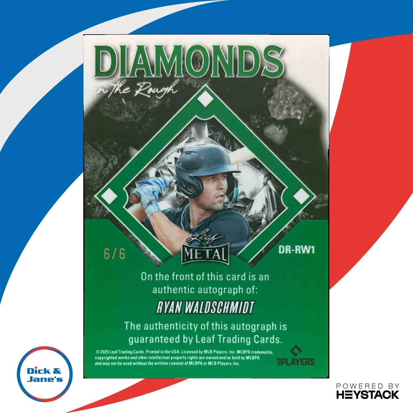 2025 Leaf Metal Ryan Waldschmidt Diamond in the Rough Auto Crystal Green 6/6 - Sports Cards