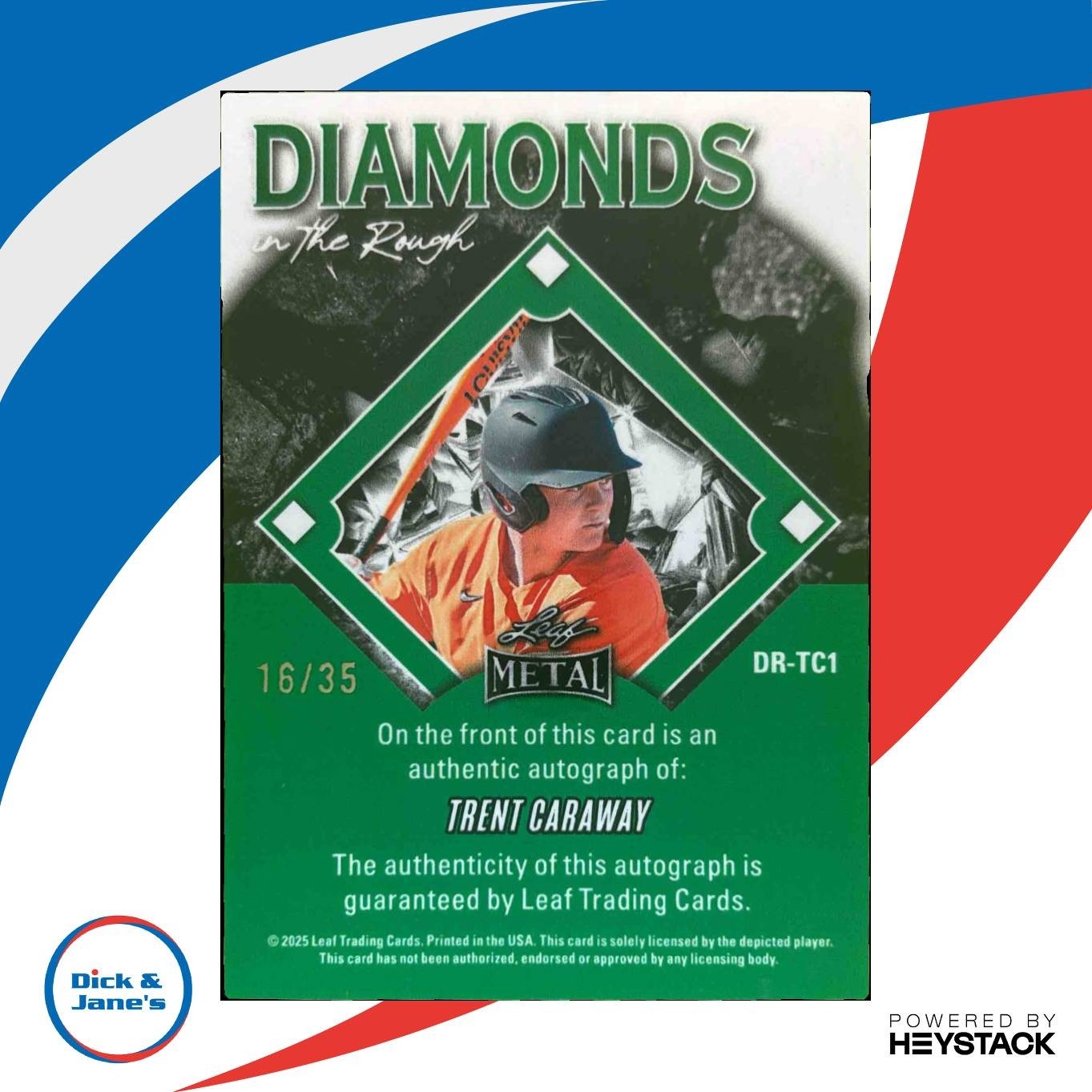 2025 Leaf Metal Trent Caraway Diamond in the Rough Auto Prismatic Silver /35 - Sports Cards