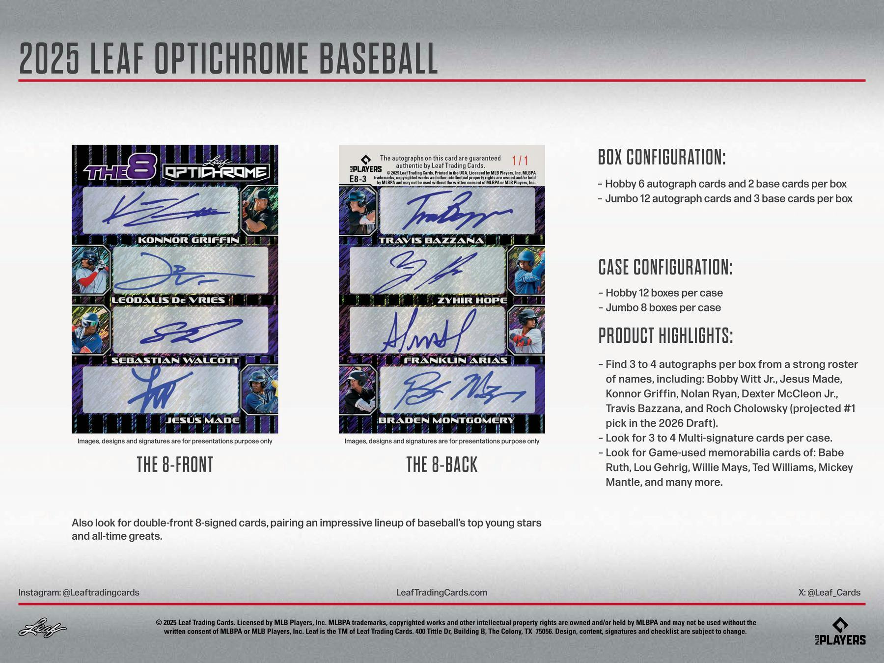 2025 Leaf Optichrome Baseball Hobby Box (6 Autos) - MLB Hobby Box