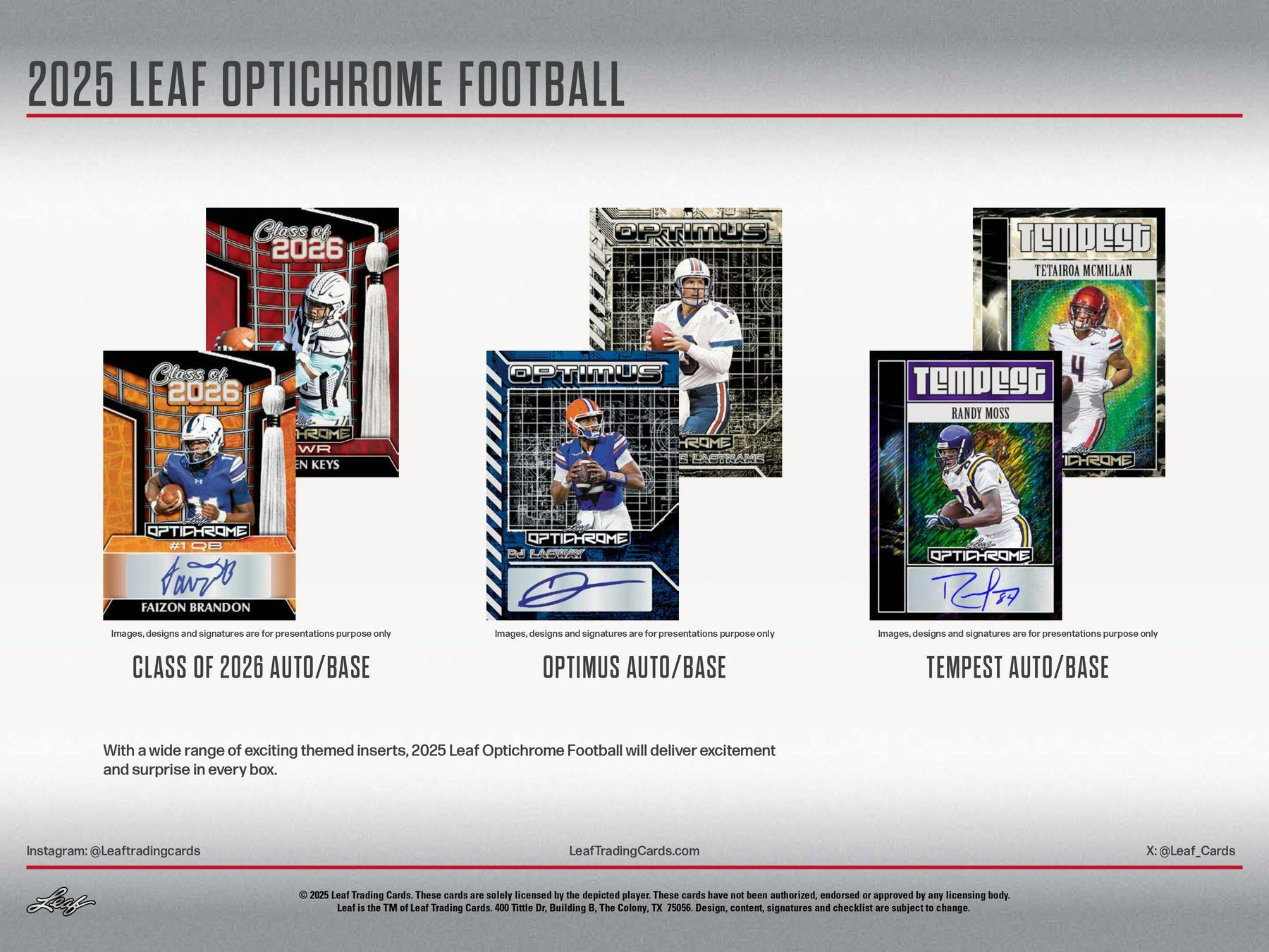 2025 Leaf Optichrome Football Hobby Box (6 Autographs) NFL Hobby Box