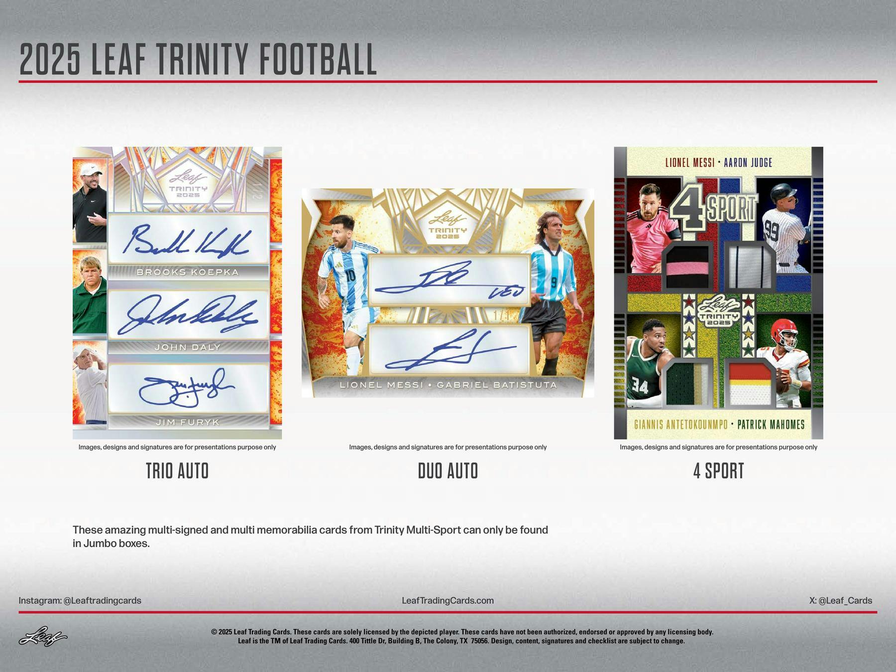 2025 Leaf Trinity Football Hobby Jumbo Box (9 Cards + Trinity Multi Sport) - NFL Hobby Box