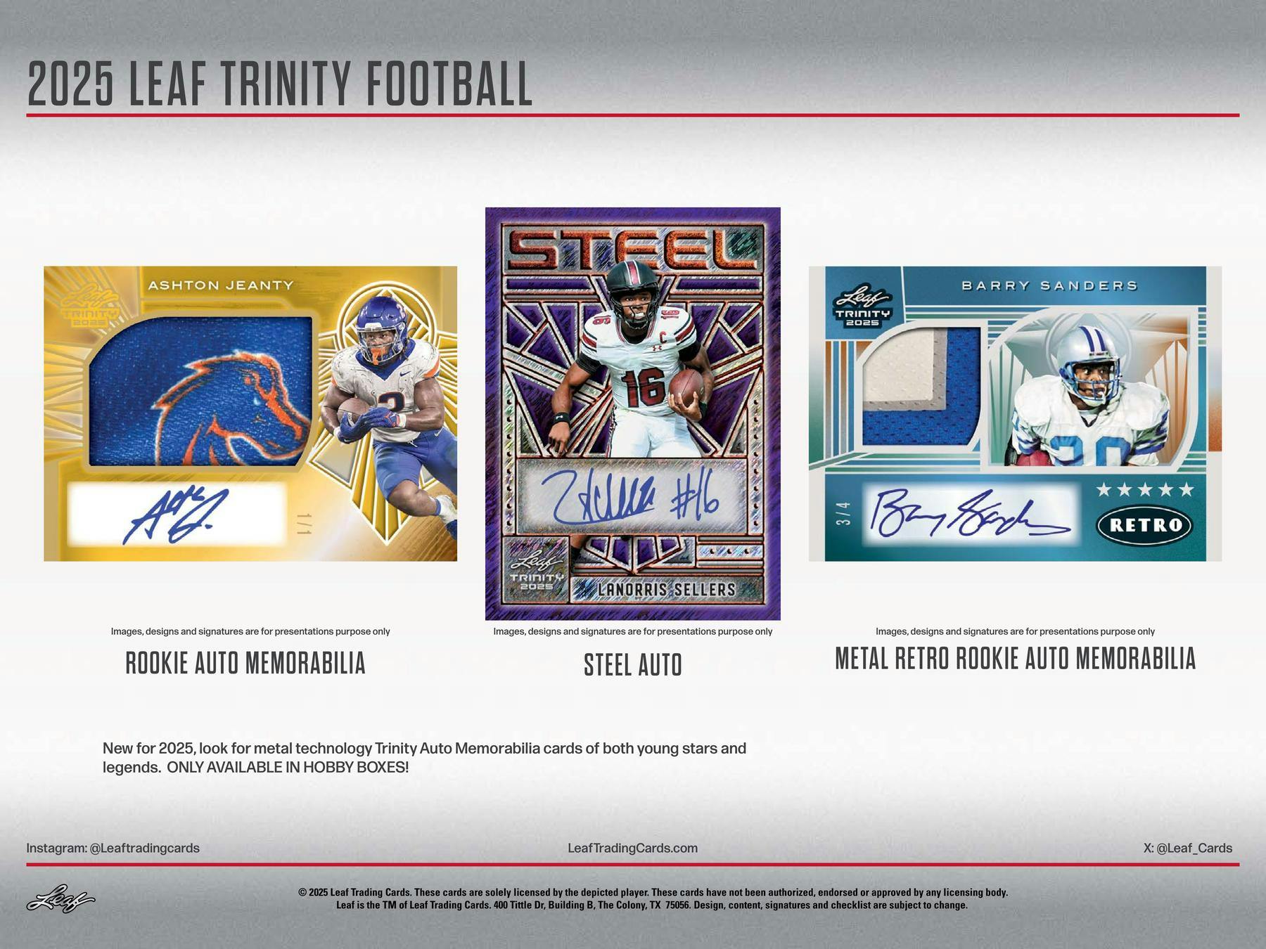 2025 Leaf Trinity Football Hobby Jumbo Box (9 Cards + Trinity Multi Sport) - NFL Hobby Box
