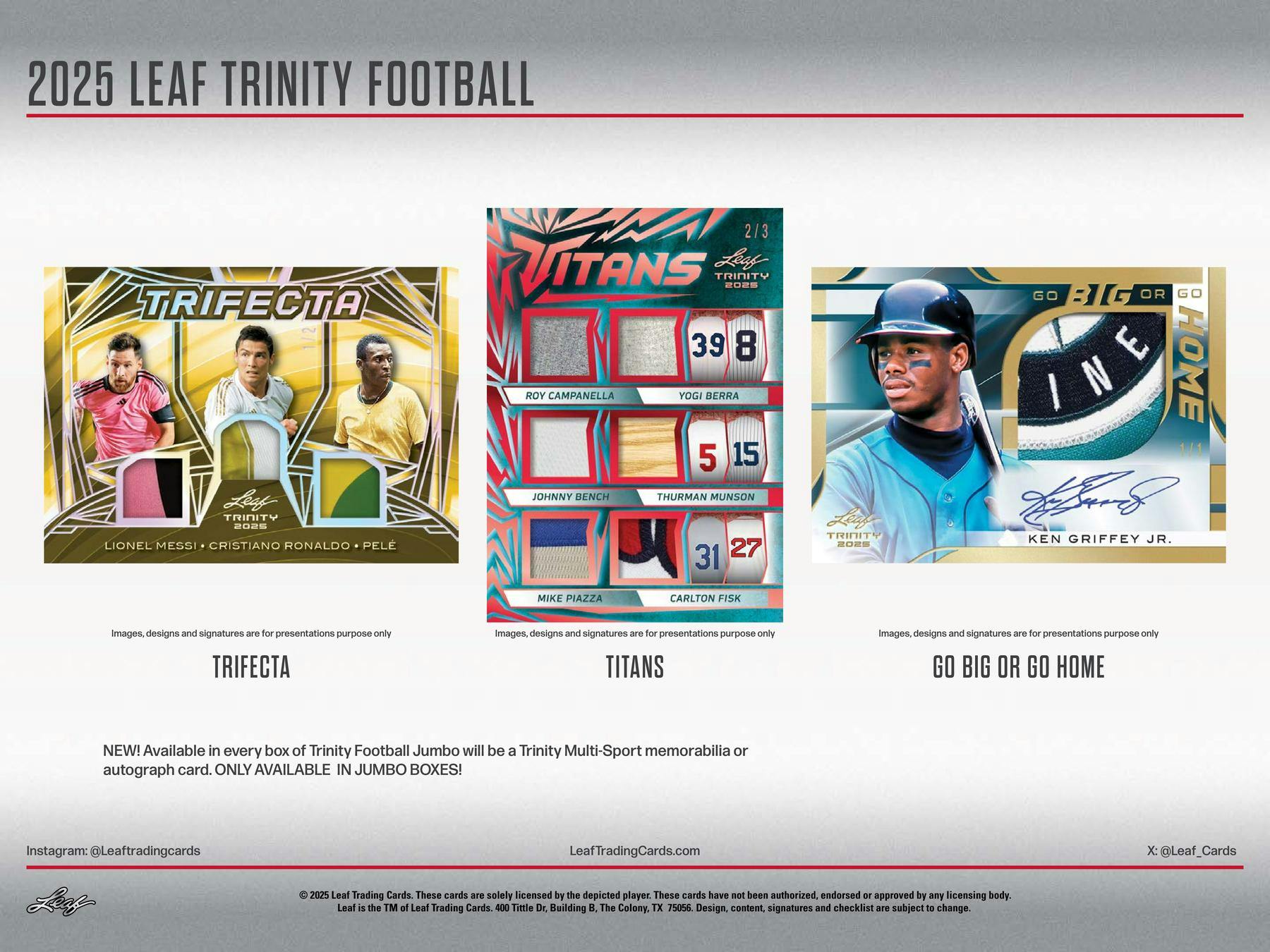2025 Leaf Trinity Football Hobby Jumbo Box (9 Cards + Trinity Multi Sport) - NFL Hobby Box