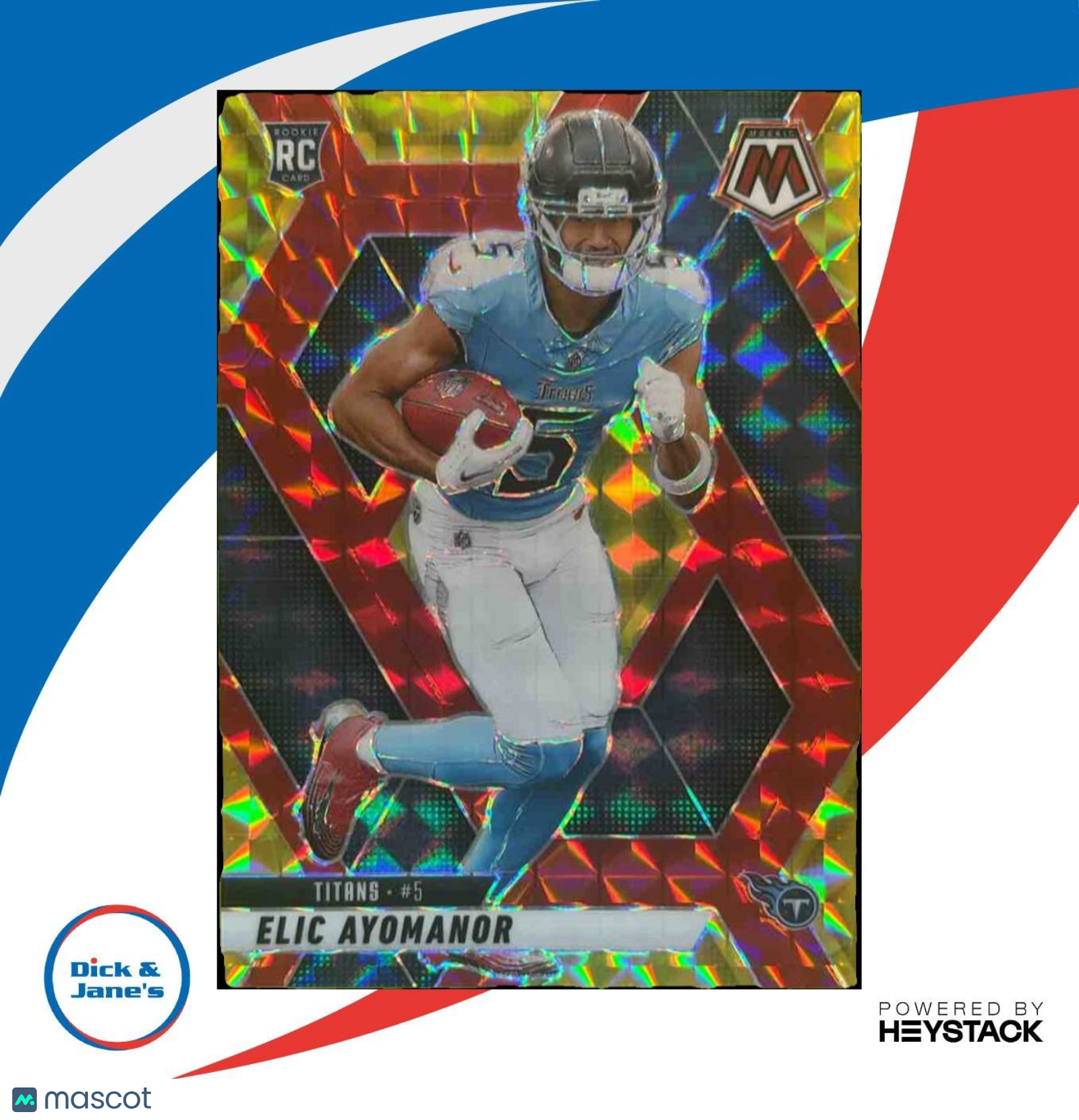 2025 Mosaic Elic Ayomanor Fusion Red & Yellow Prizm /89 RC Tennessee Titans - Sports Cards