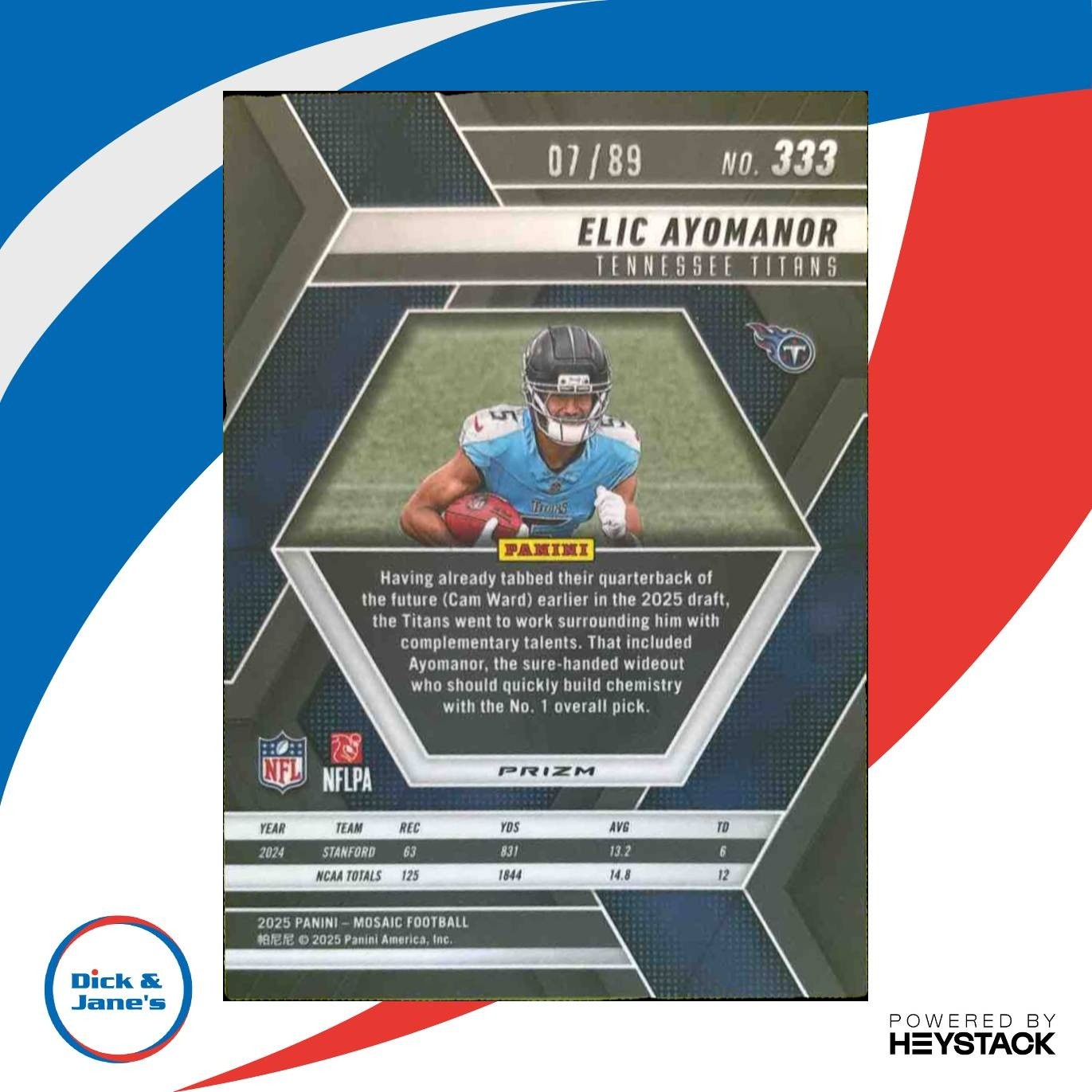 2025 Mosaic Elic Ayomanor Fusion Red & Yellow Prizm /89 RC Tennessee Titans - Sports Cards