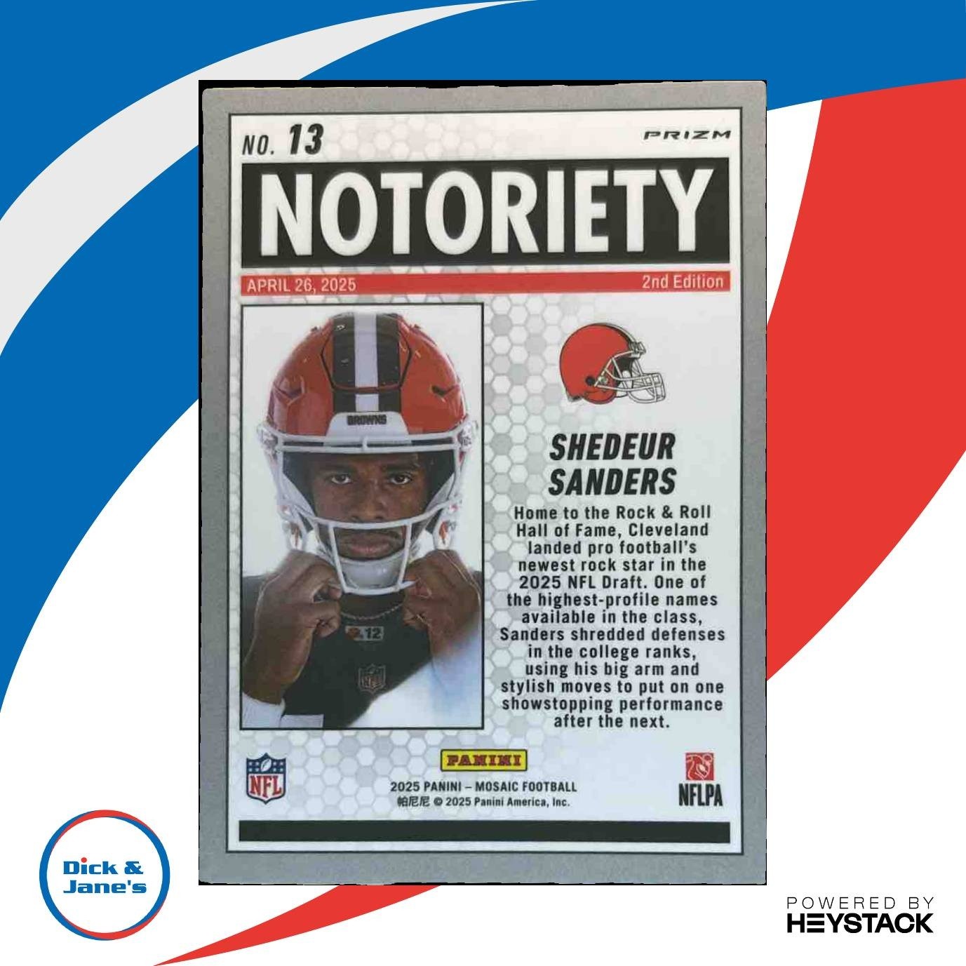 2025 Mosaic Shedeur Sanders Notoriety Orange Prizm #13 RC Cleveland Browns - Sports Cards