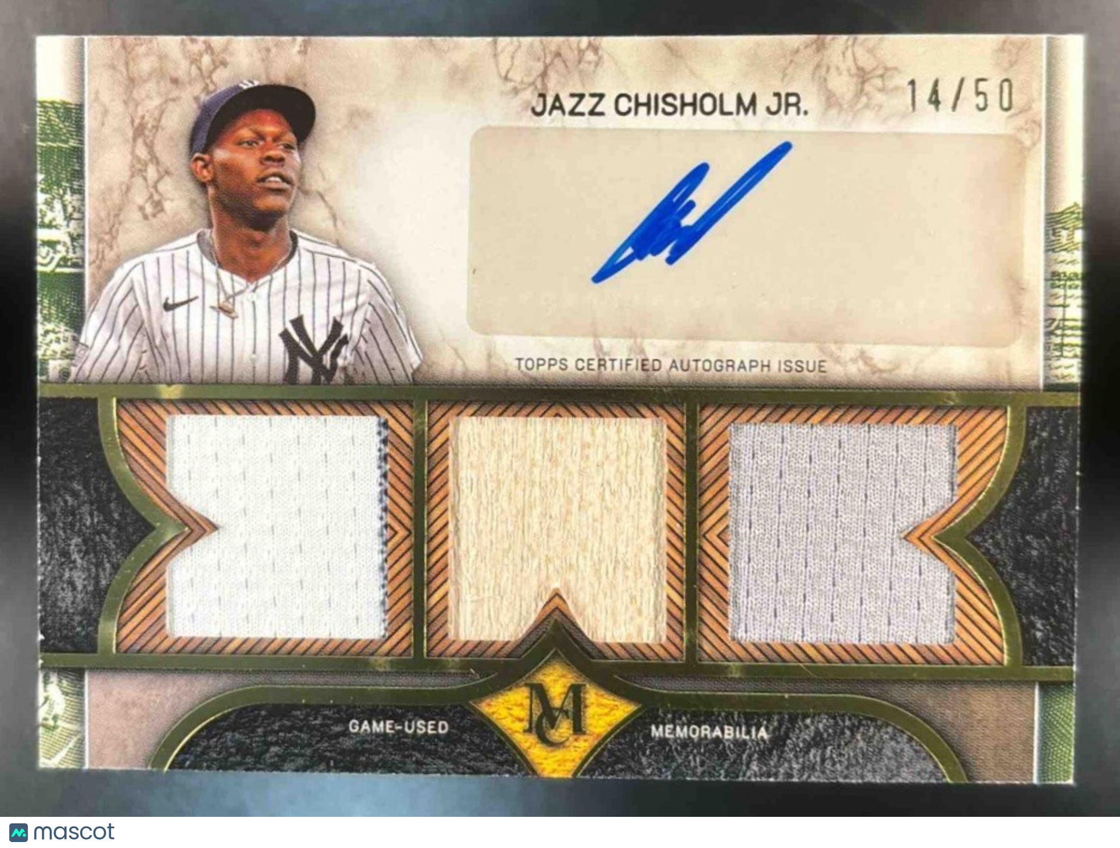 2025 Museum Collection Jazz Chisholm Jr. Triple Patch Auto Gold /50 MEM Yankees - Sports Cards