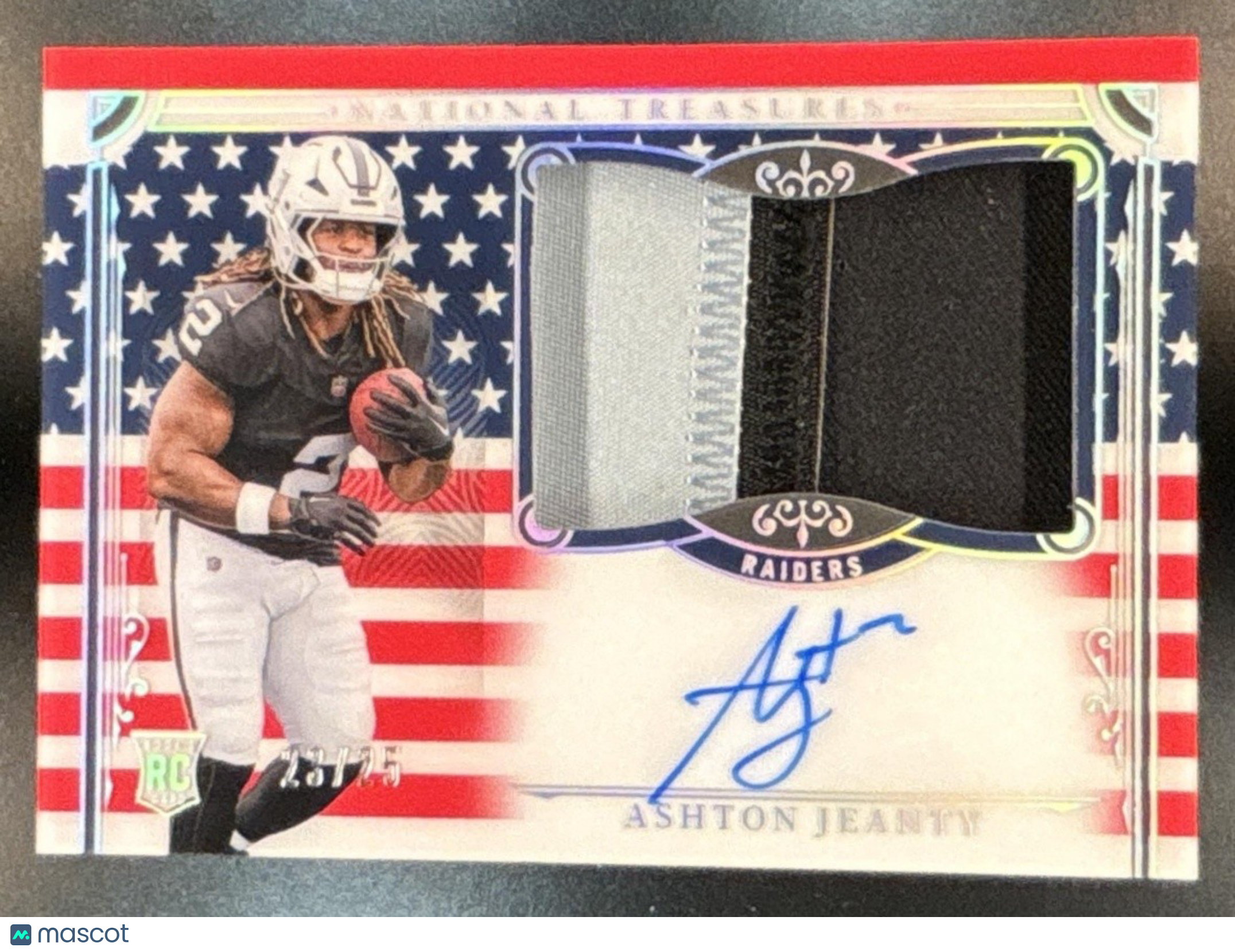 2025 National Treasures Ashton Jeanty Patch Auto Stars & Stripes /25 #157 MEM RC - Sports Cards
