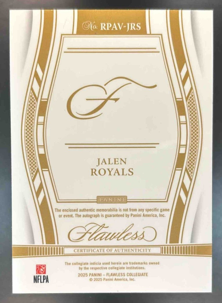 2025 National Treasures Collegiate Jalen Royals Flawless Patch Auto Ruby /20 RC - Sports Cards