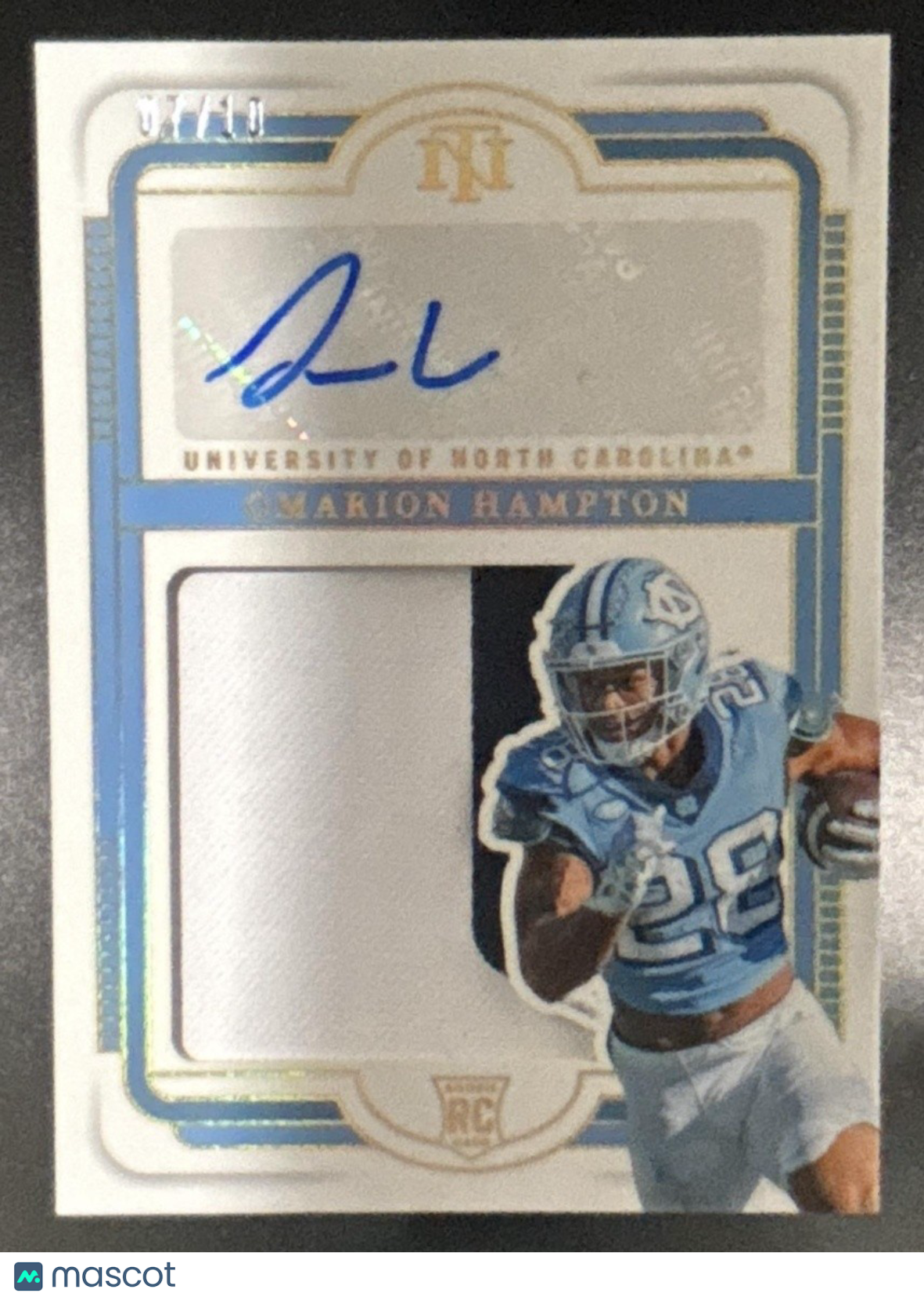 2025 National Treasures Collegiate Omarion Hampton Patch Auto /10 RC MEM - Sports Cards