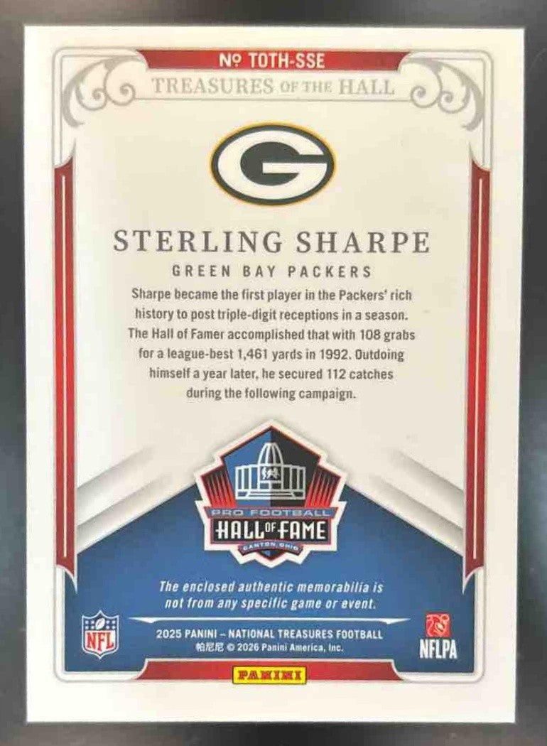 2025 National Treasures Sterling Sharpe of the Hall /25 MEM Green Bay Packers - Sports Cards
