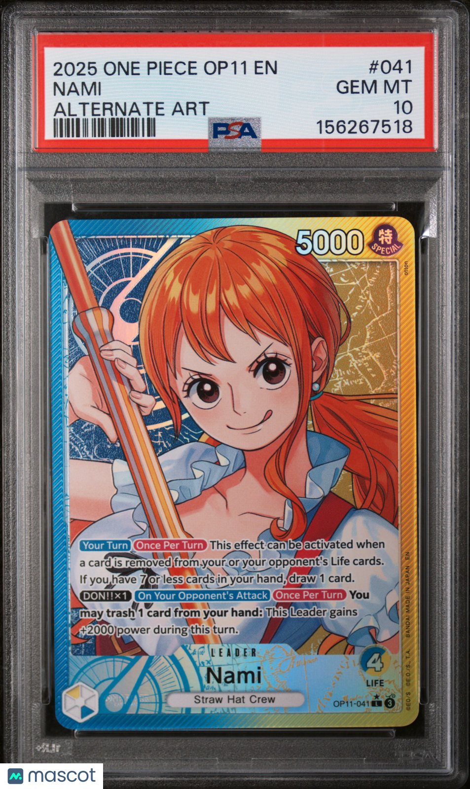 2025 One Piece OP11-A Fist Of Divine Speed Nami #041 Alt Art PSA 10 GEM MINT - Graded TCG/CCG