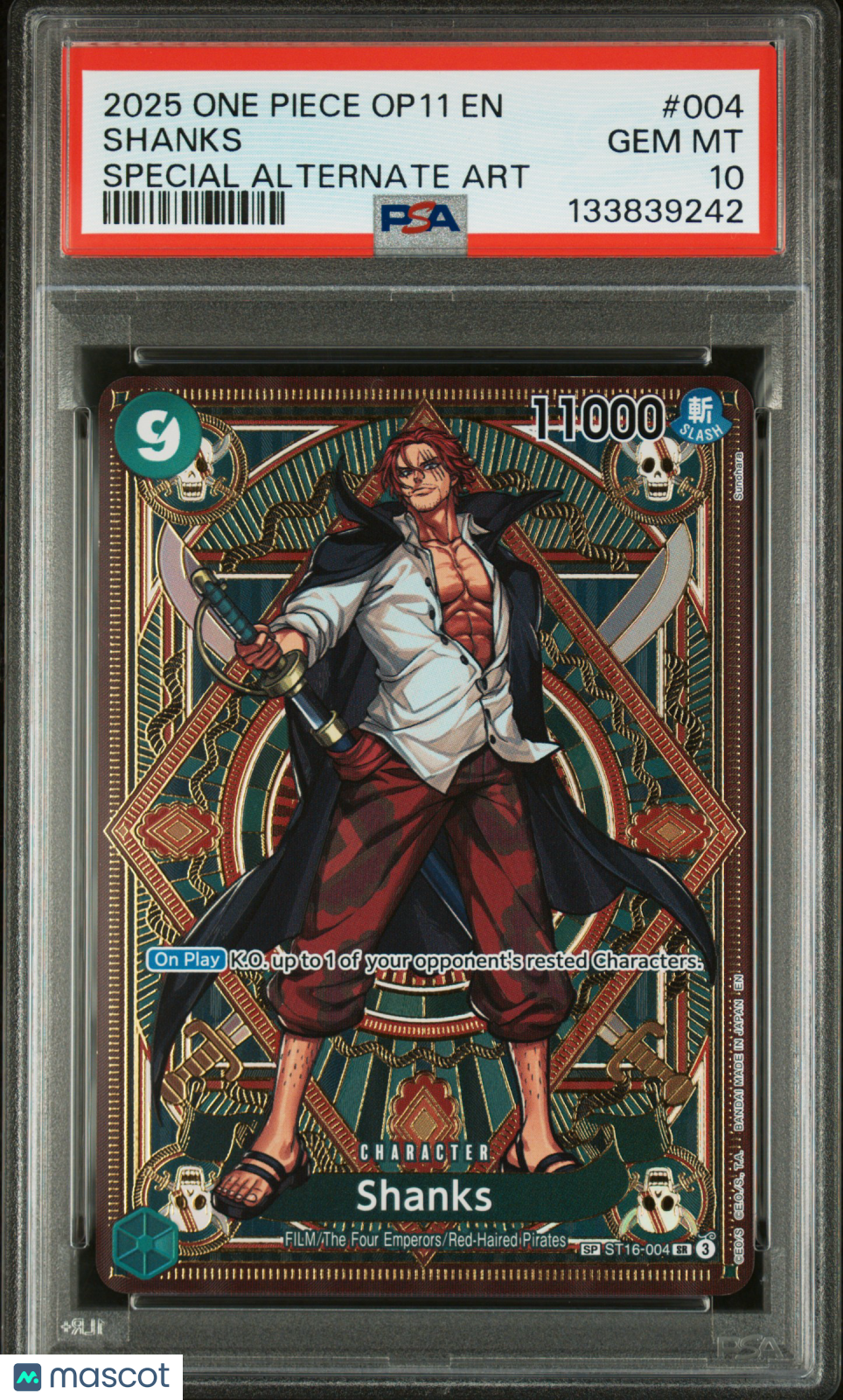 2025 One Piece OP11-A Fist Of Divine Speed Shanks #004 Special Alt Art PSA 10 - Graded TCG/CCG