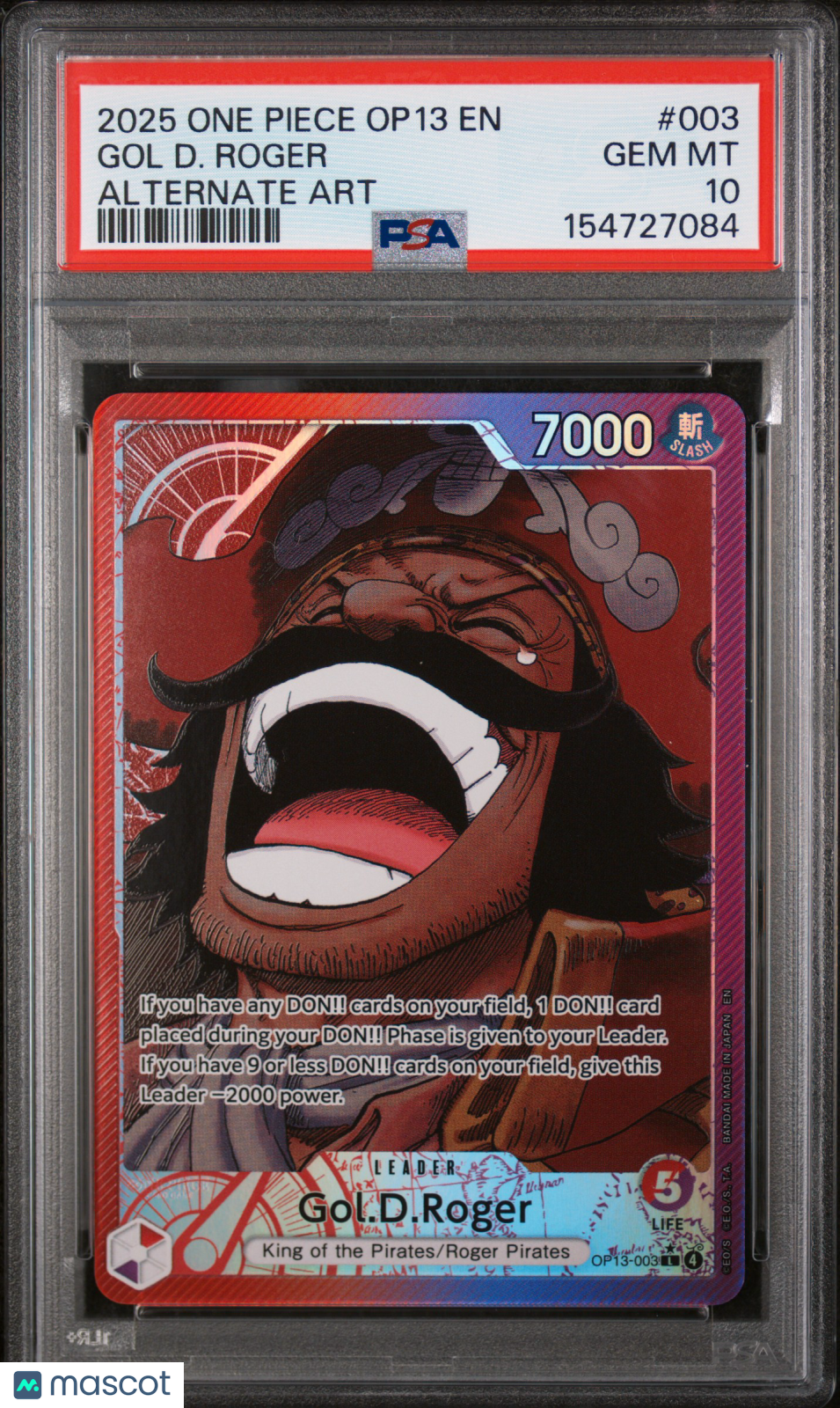 2025 One Piece OP13-Carrying On His Will Gol D. Roger #003 Alt Art PSA 10 - Graded TCG/CCG