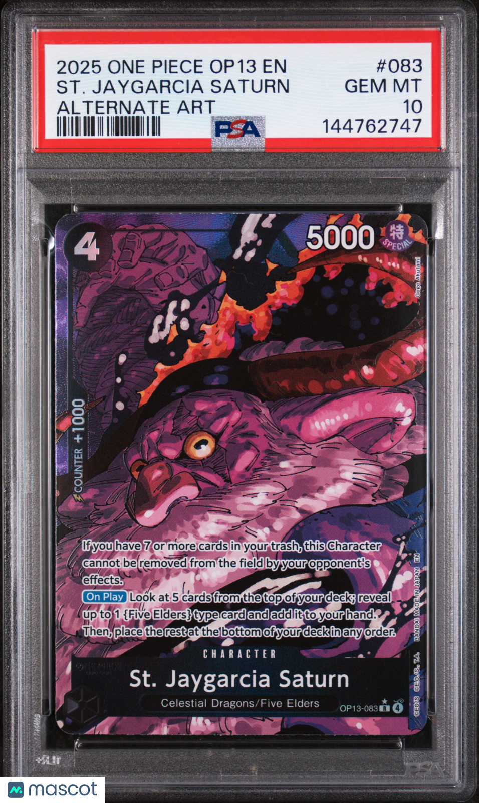 2025 One Piece OP13-Carrying On His Will ST Jaygarcia Saturn #083 Alt Art PSA 10 - Graded TCG/CCG