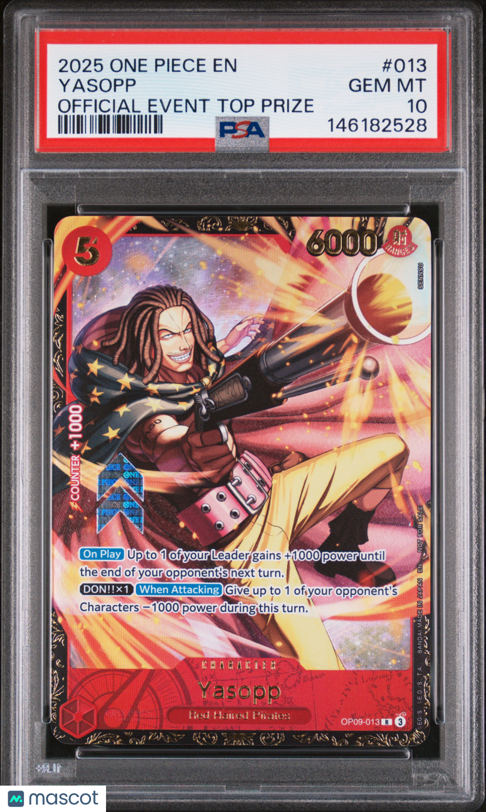2025 One Piece Promos Yasopp #013 Official Event Top Prize PSA 10 GEM MINT - Graded TCG/CCG