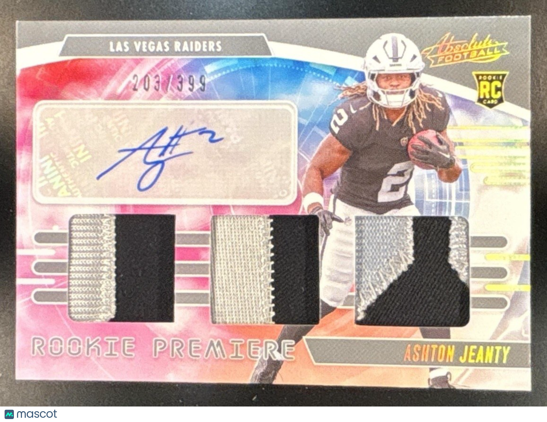 2025 Panini Absolute Ashton Jeanty Premiere Patch Auto /399 MEM RC Raiders - Sports Cards