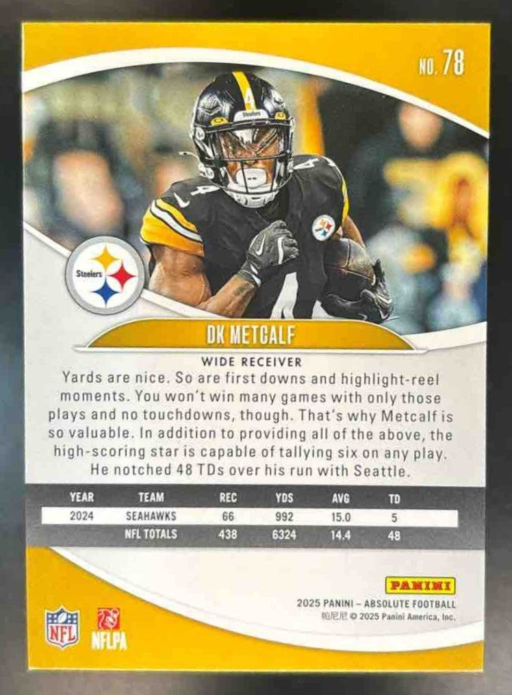 2025 Panini Absolute DK Metcalf Blue Diamonds /425 #78 Pittsburgh Steelers - Sports Cards