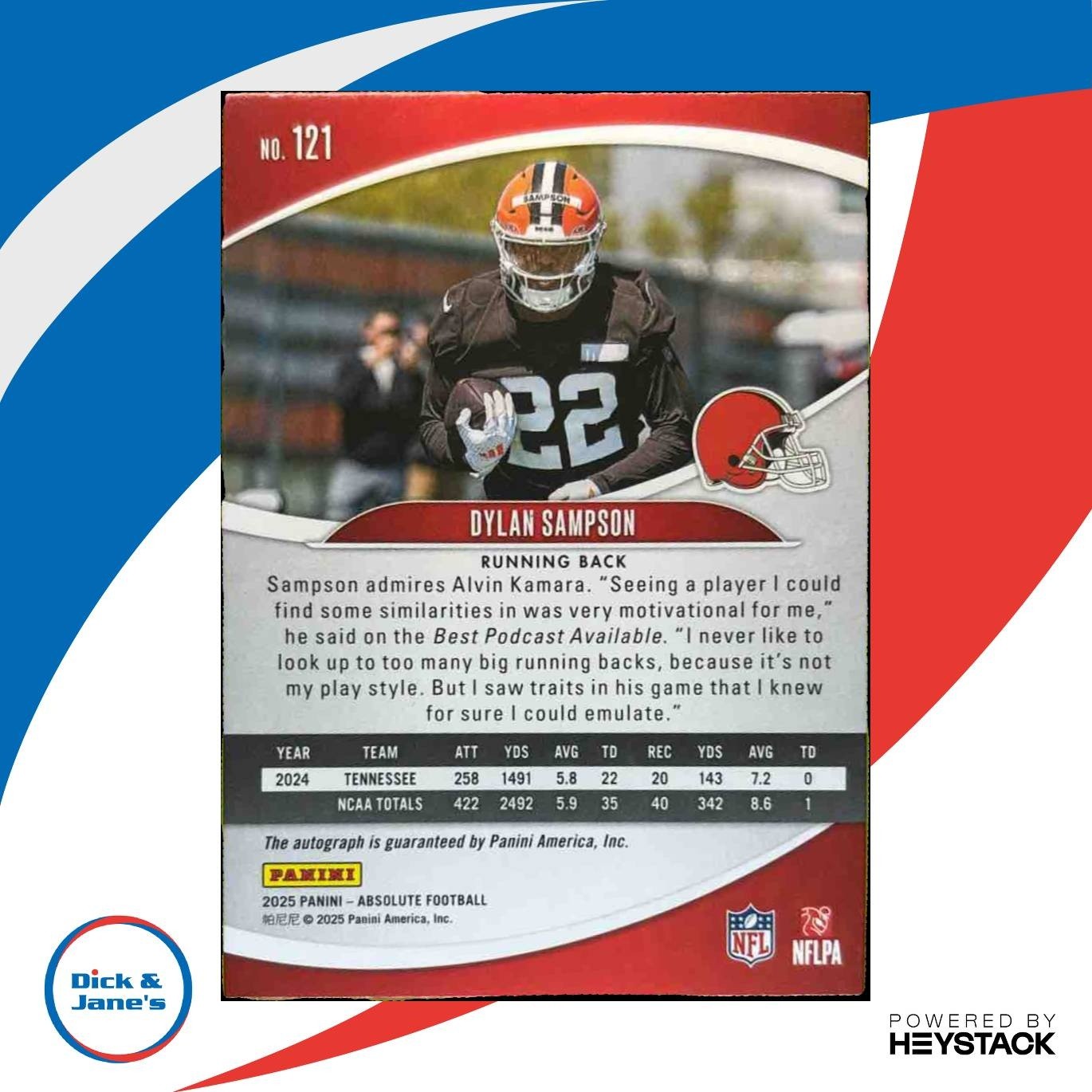 2025 Panini Absolute Dylan Sampson Signature Rookies /5 RC Auto Cleveland Browns - Sports Cards