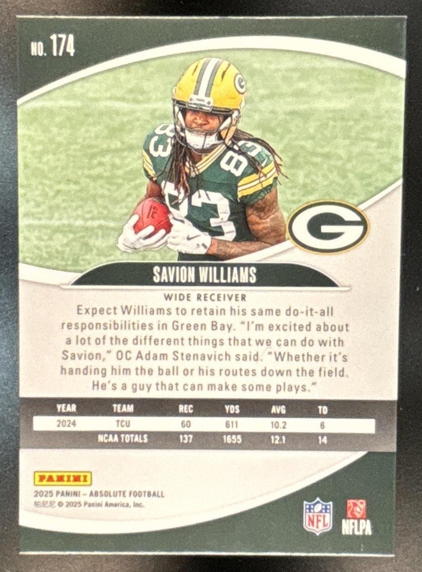 2025 Panini Absolute Savion Williams Spectrum Orange /150 #174 RC Packers - Sports Cards